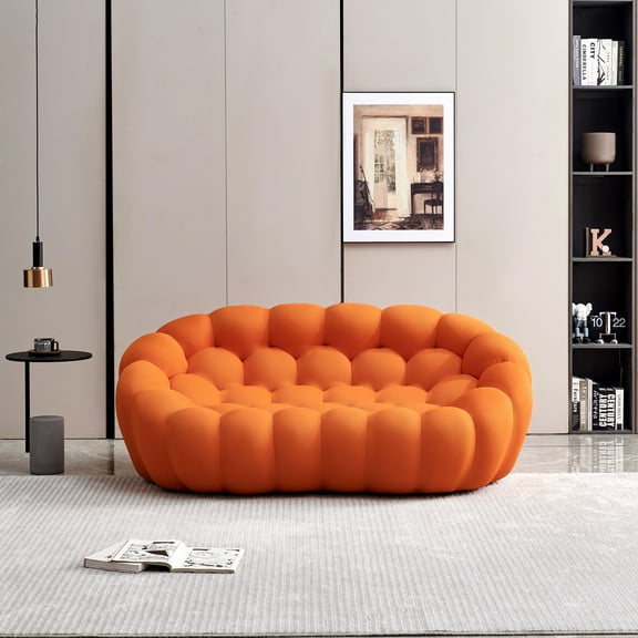 MAYEERTY 74.8" Modern Loveseat Bubble 2 Seater Upholstered Sofa Couch 3D Textile Mesh Fabric for Living Room，Orange