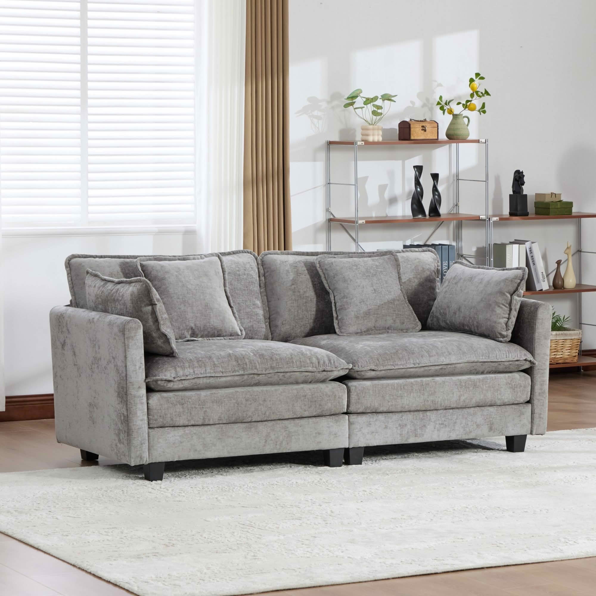 MAYEERTY 76.7 Inch Cloud Loveseat Sofa, Chenille Modular Sectional Couch with Double‑Layer Cushion for Living Room Apartment