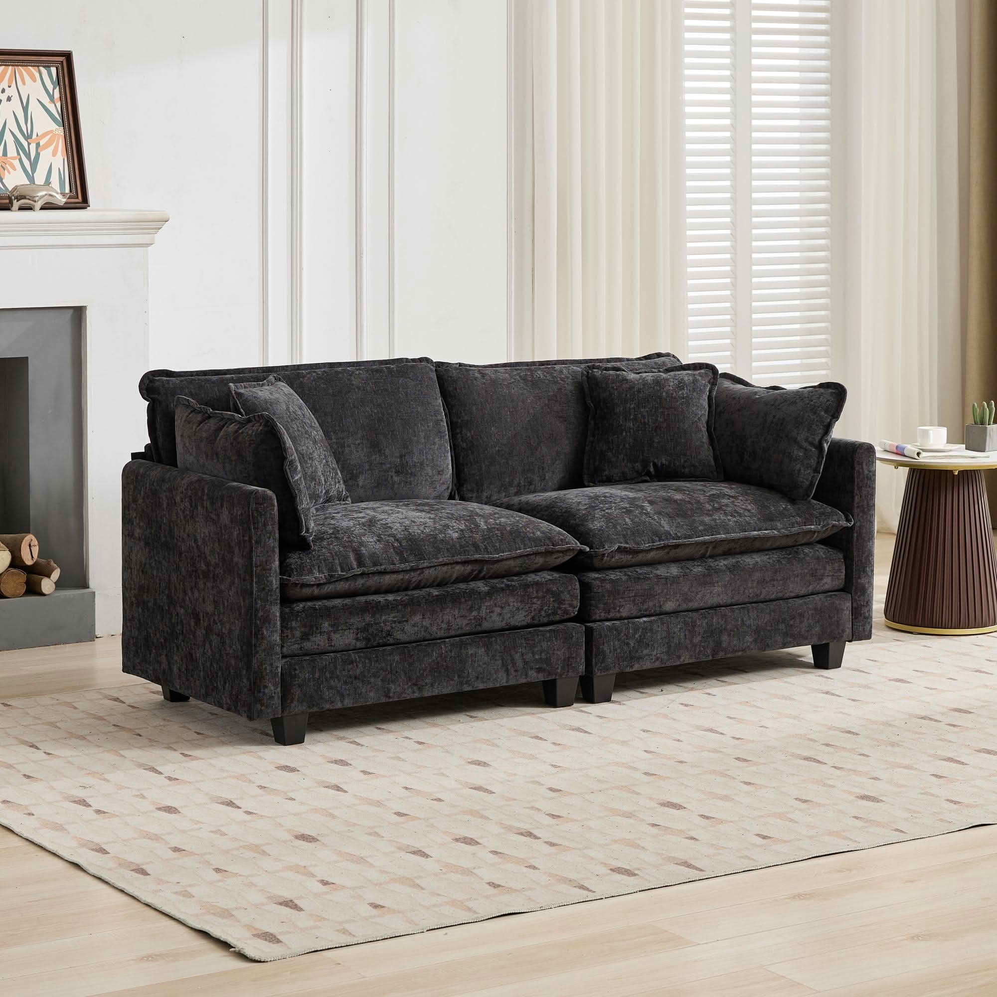 MAYEERTY 76.7 Inch Cloud Loveseat Sofa, Chenille Modular Sectional Couch with Double‑Layer Cushion for Living Room Apartment