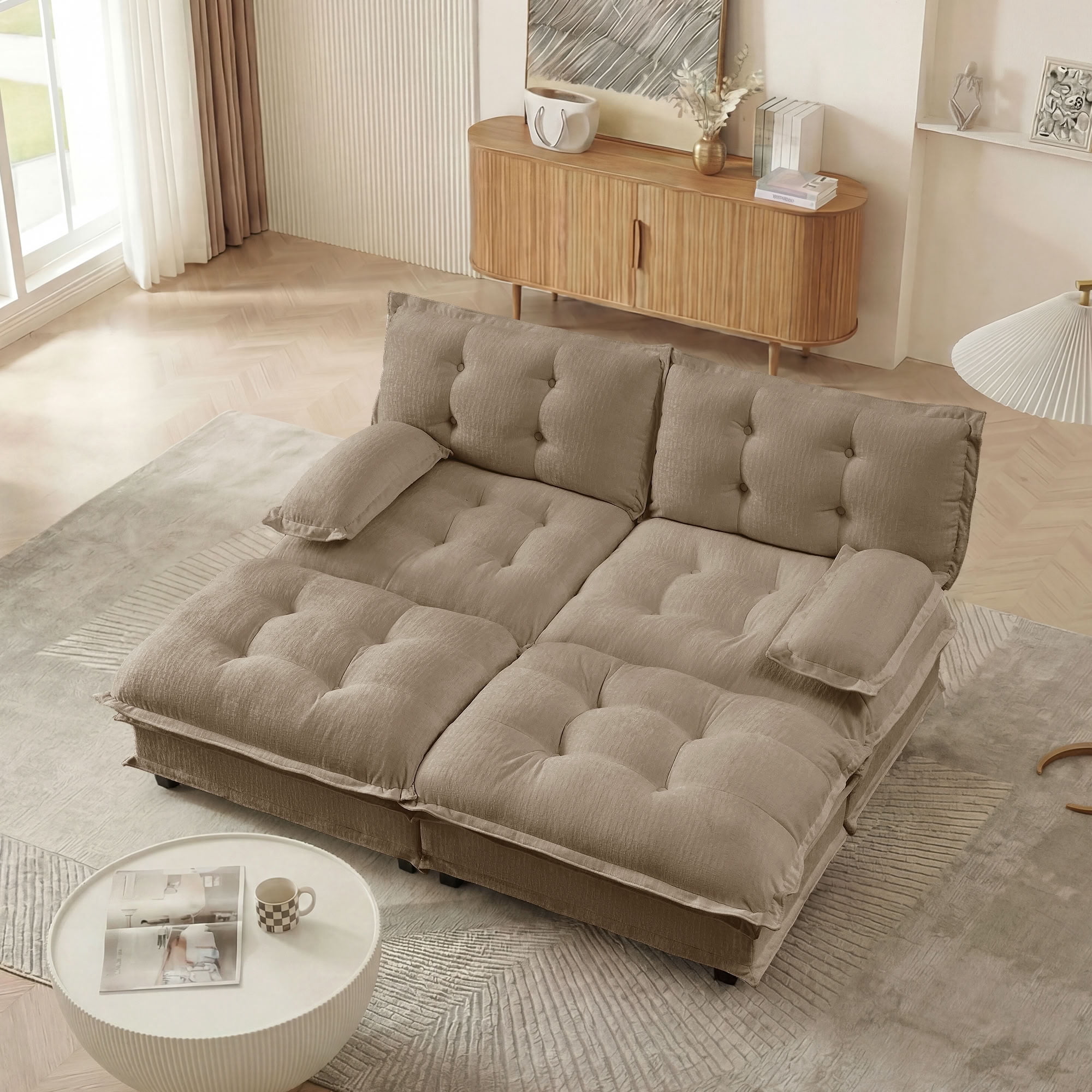 MAYEERTY 77" Cloud Modular Sleeper Sofa with Dual Ottomans, Chenille 2-Seat Sectional Couch for Home & Small Apartment
