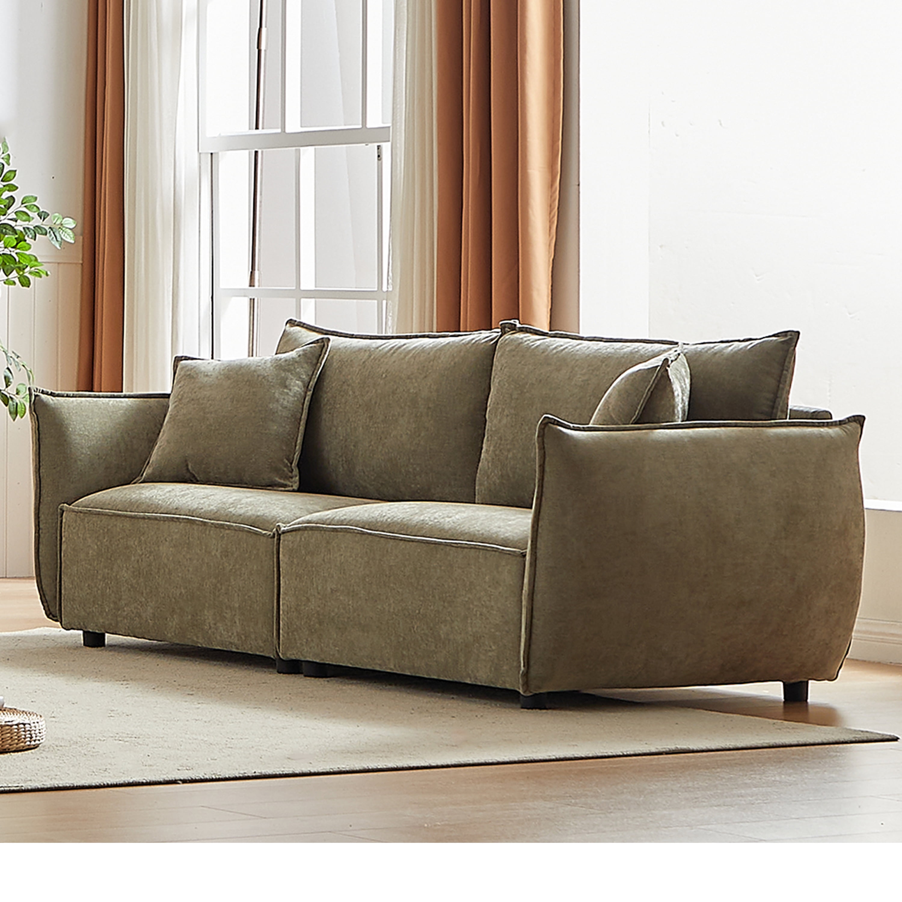 MAYEERTY 77-Inch Modern Velvet Sofa, 3-Seater Sofa, Upholstered Tufted Backrests with Nailhead Arms and 2 Cushions for Living Room, Bedroom, Apartment, Office (Black)