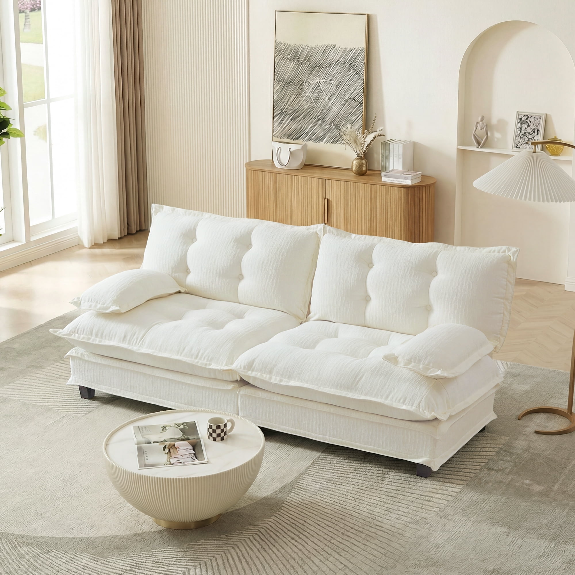 MAYEERTY 77 Inch Modular Loveseat, 2-Seater Cloud Chenille Sectional Couch, Solid Wood & Metal Frame for Living Room Bedroom Apartment