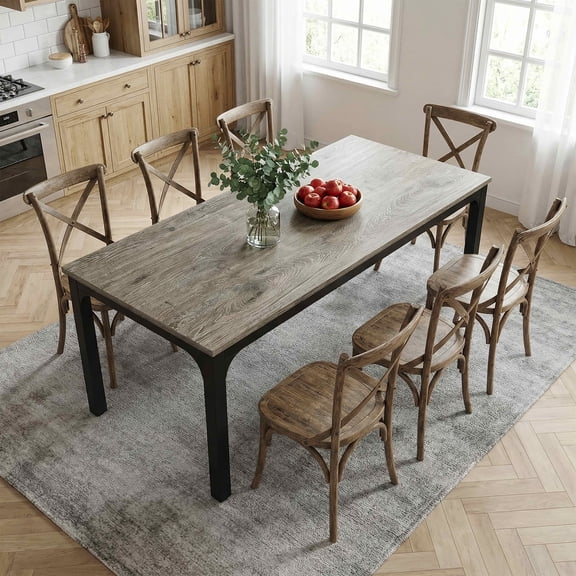 MAYEERTY 78.7" 6-8 Person Rustic Dining Table, Waterproof Scratch Resistant Modern Kitchen & Office Table