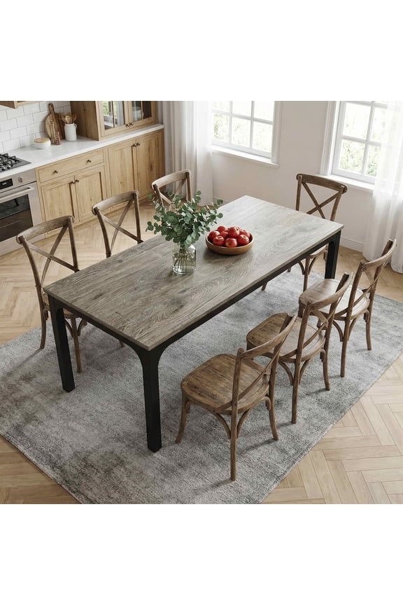 78.7" 6-8 Person Rustic Dining Table, Waterproof Scratch Resistant Modern Kitchen & Office Table