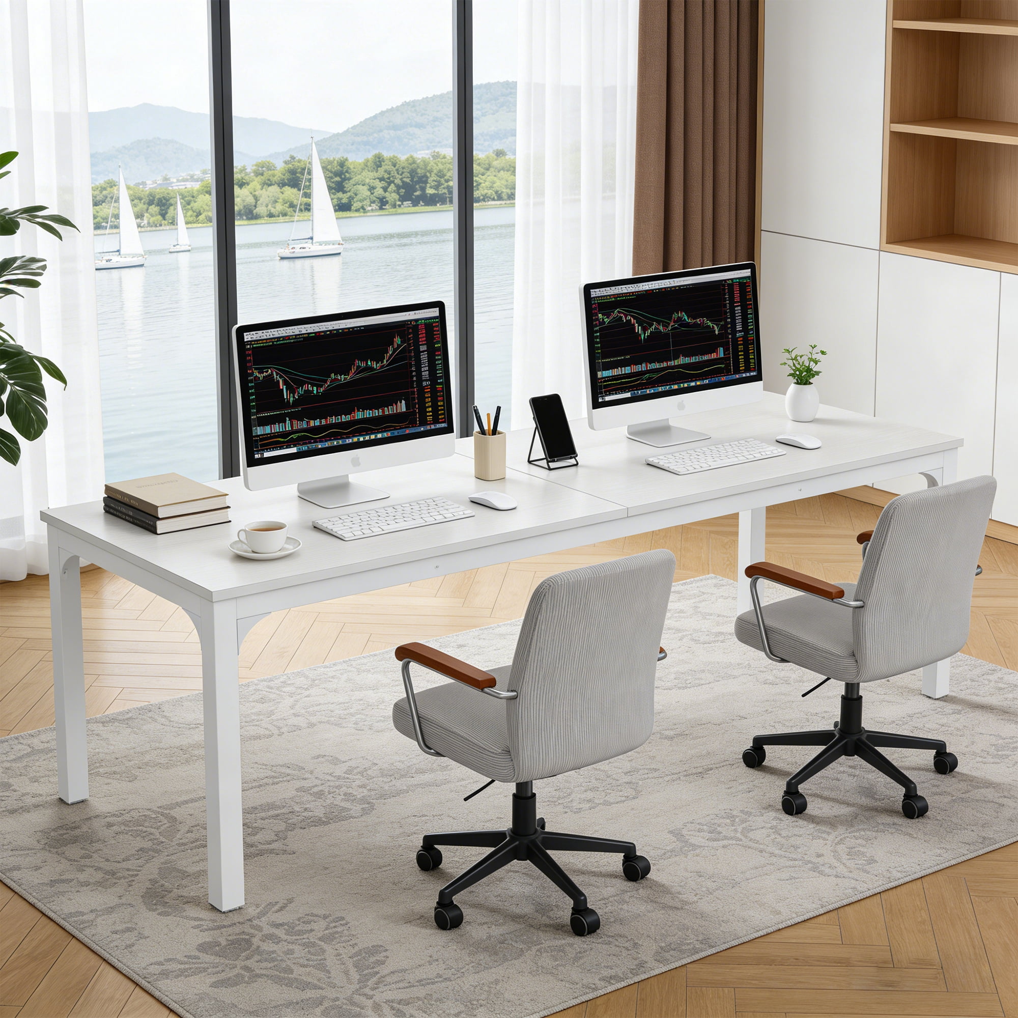MAYEERTY 78.7" Extra Long Industrial Double Workstation Desk, 2-Person Home Office Desk with Heavy-Duty Metal Frame, 200lbs Capacity MDF Tabletop