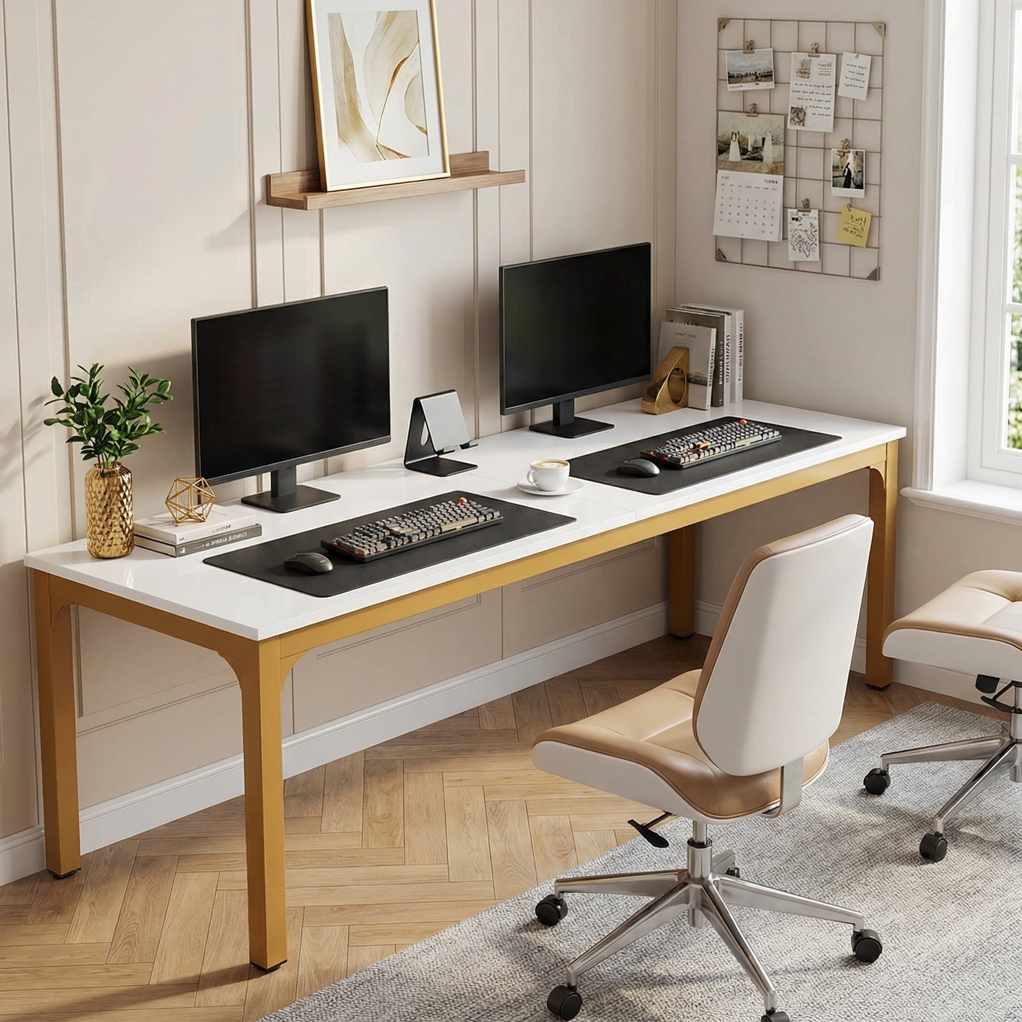 MAYEERTY 78.7" Extra Long Industrial Double Workstation Desk, 2-Person Home Office Desk with Heavy-Duty Metal Frame, 200lbs Capacity MDF Tabletop