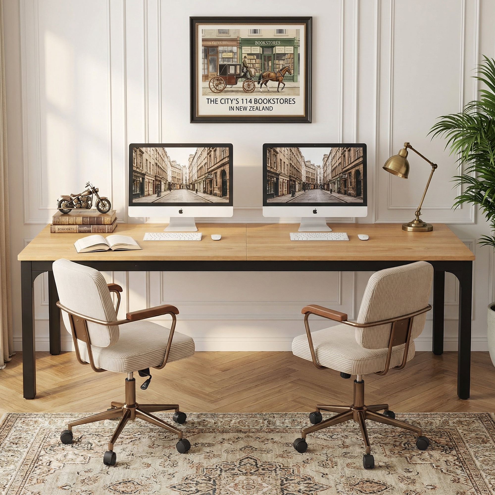 MAYEERTY 78.7" Extra Long Industrial Double Workstation Desk, 2-Person Home Office Desk with Heavy-Duty Metal Frame, 200lbs Capacity MDF Tabletop