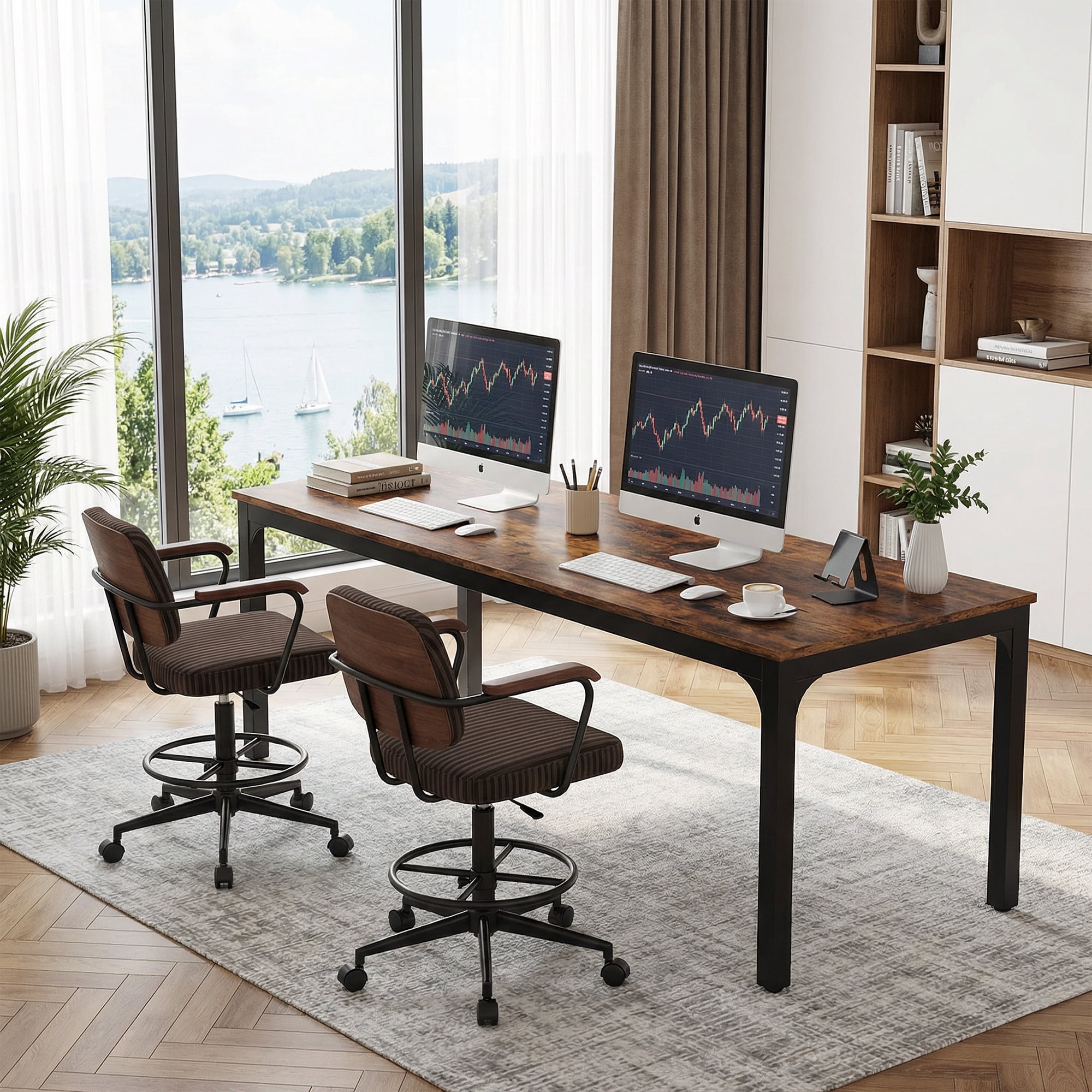 MAYEERTY 78.7" Extra Long Industrial Double Workstation Desk, 2-Person Home Office Desk with Heavy-Duty Metal Frame, 200lbs Capacity MDF Tabletop