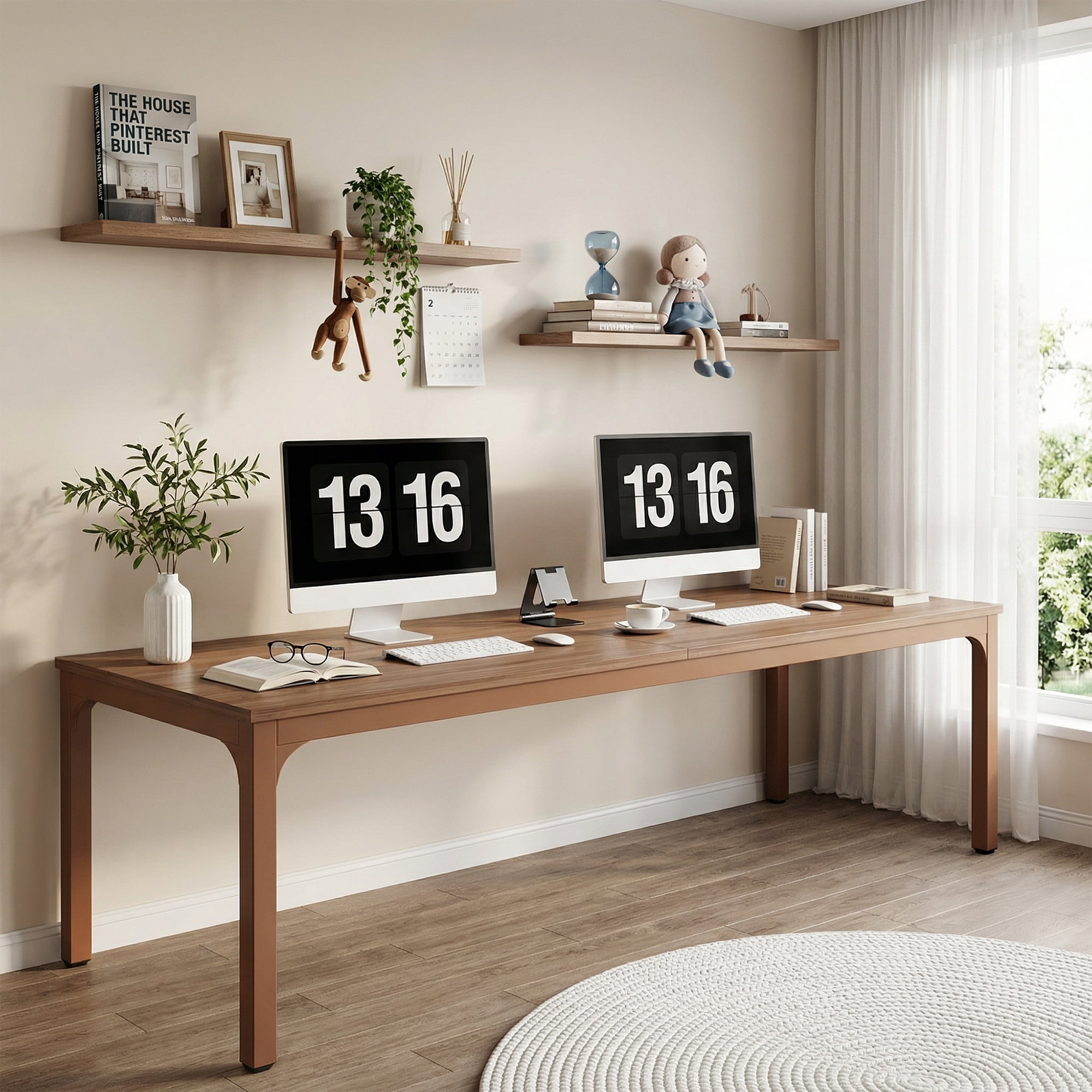 MAYEERTY 78.7" Extra Long Industrial Double Workstation Desk, 2-Person Home Office Desk with Heavy-Duty Metal Frame, 200lbs Capacity MDF Tabletop