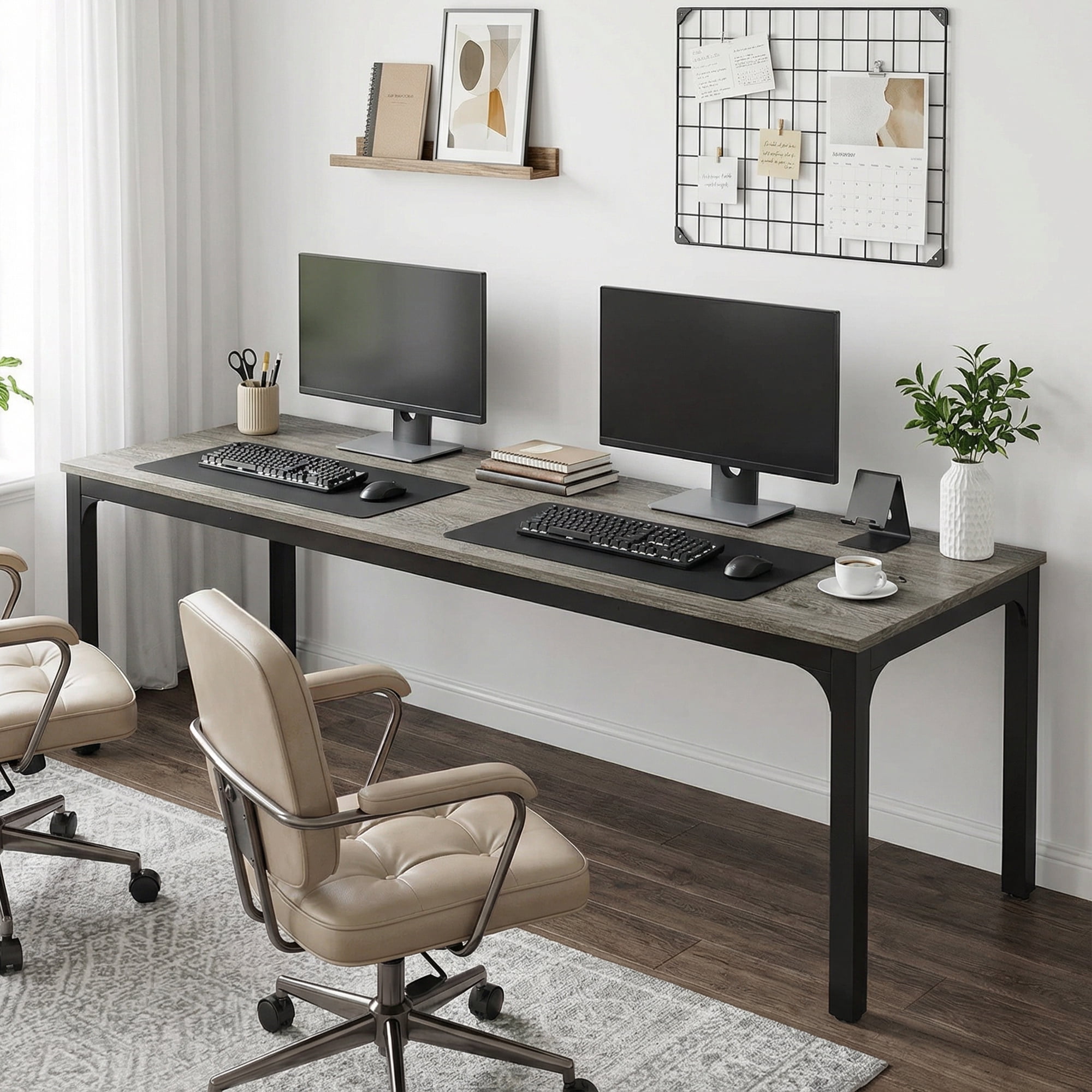 MAYEERTY 78.7" Extra Long Industrial Double Workstation Desk, 2-Person Home Office Desk with Heavy-Duty Metal Frame, 200lbs Capacity MDF Tabletop