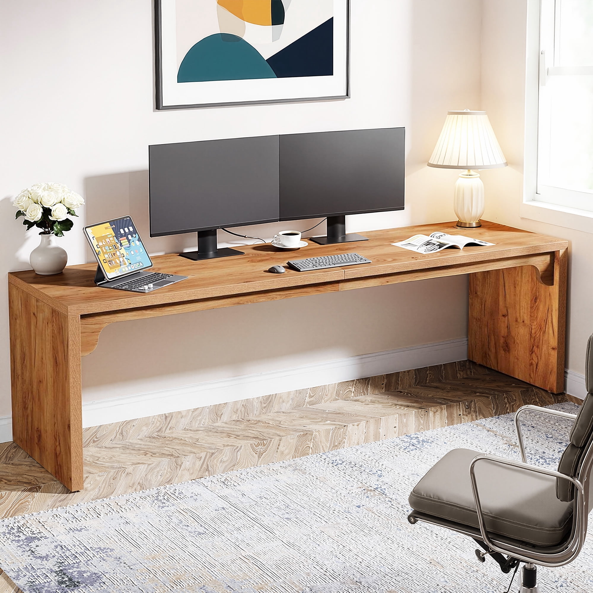MAYEERTY 79" Long Wooden Desk, Double Person Computer Desk with E1-Level Manufactured Wood & Metal Frame