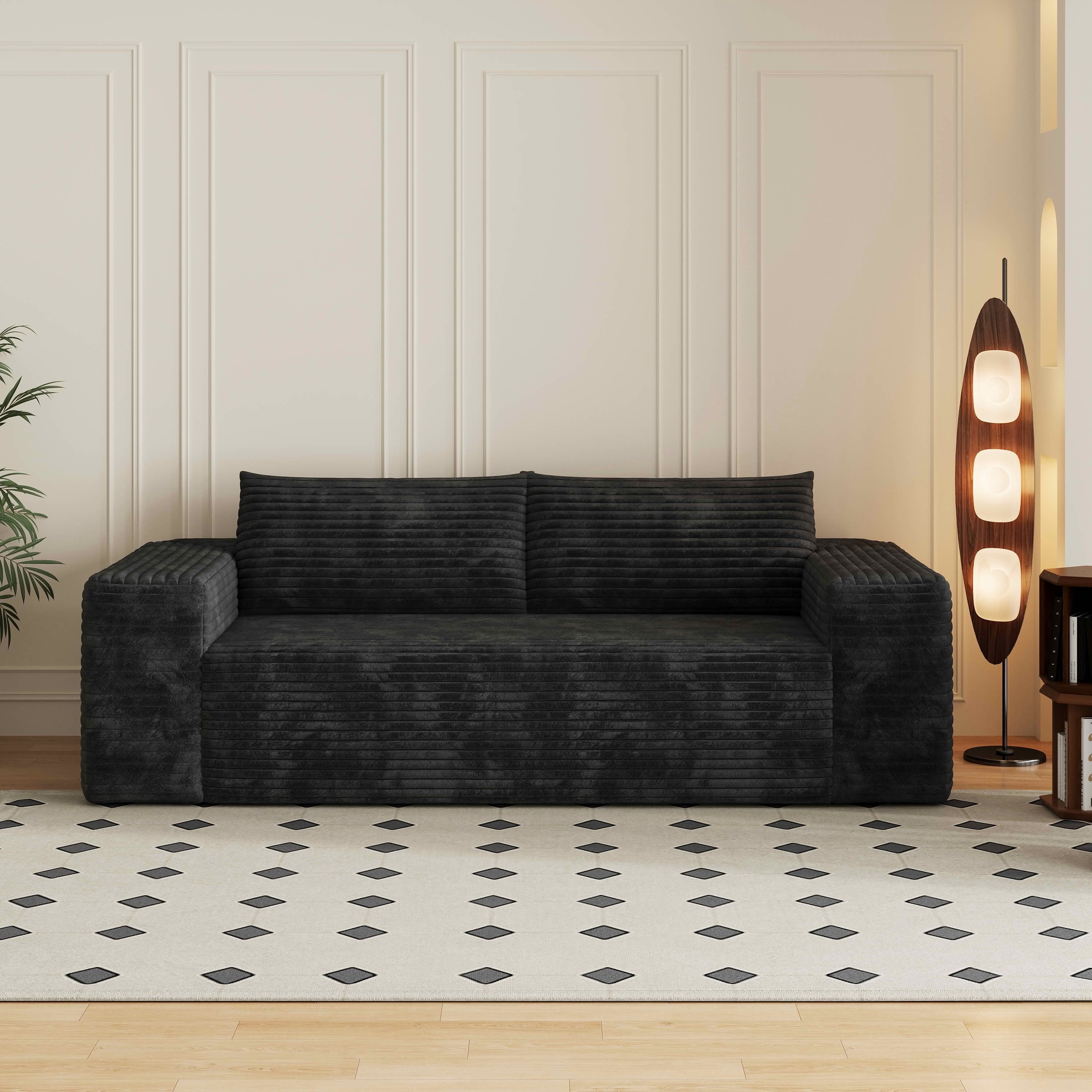 MAYEERTY 78.8" 3-Seater Corduroy Sofa, Deep Seat Comfy Couch, No Assembly, for Living Room Bedroom Conference Room, Black