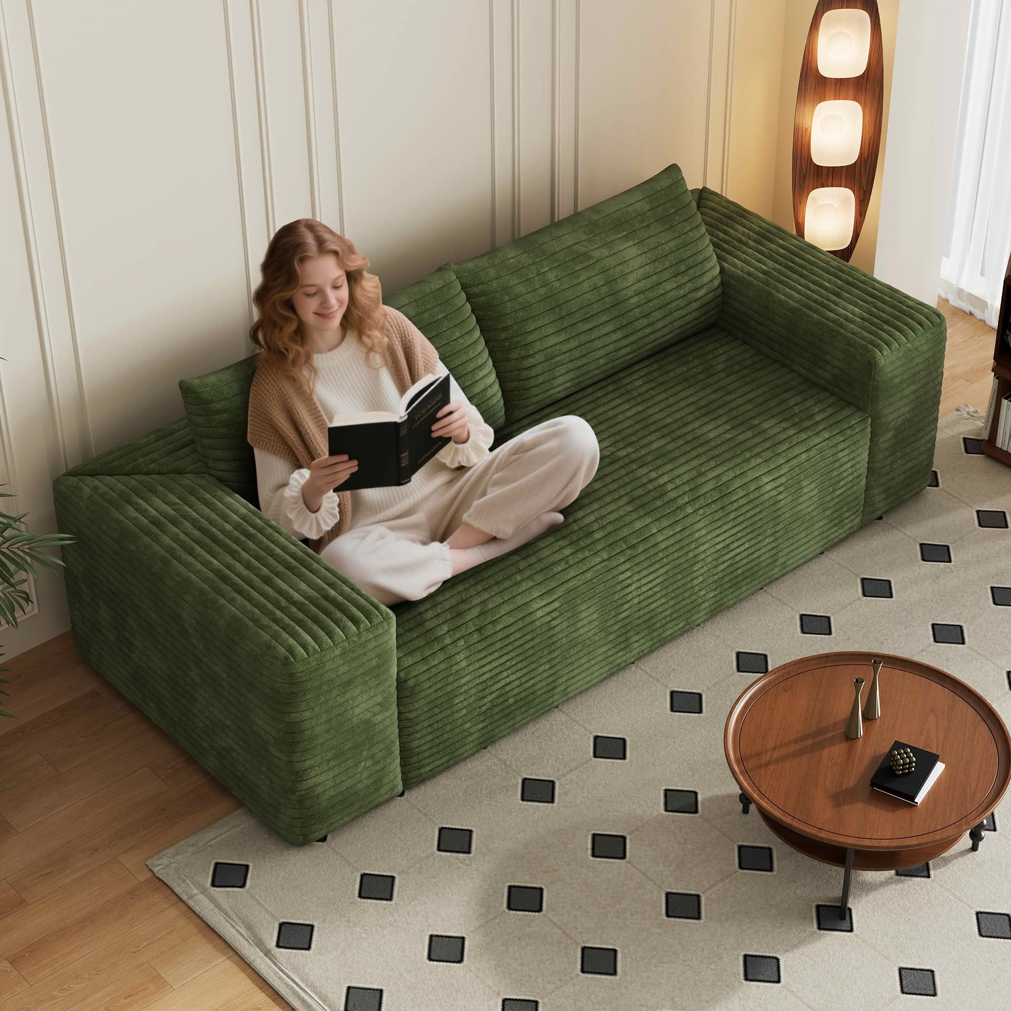 MAYEERTY 78.8" Green Corduroy Deep Seat Sofa, Vibrant Ergonomic Loveseat with Plush Fabric, No Assembly – Add Style & Comfort to Any Room