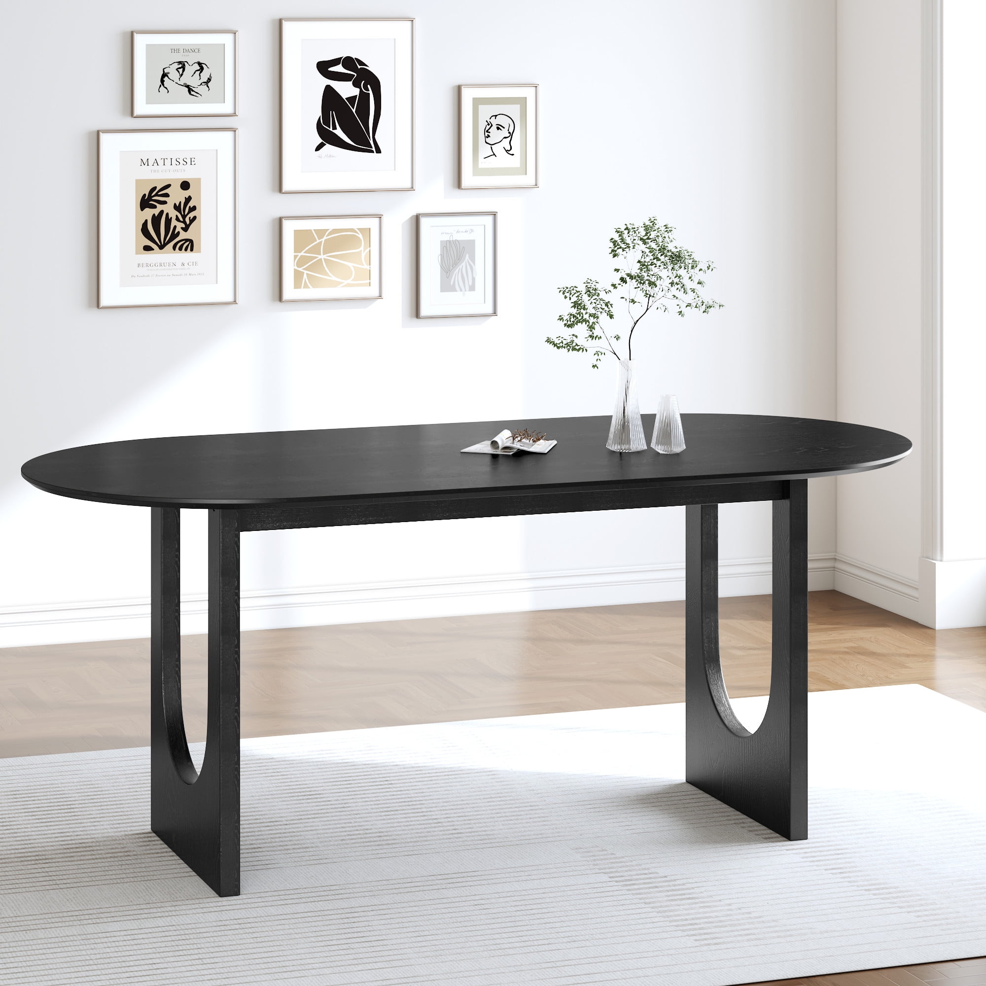 MAYEERTY 79"×40"×30" Black Oval Dining Table - Arch-Shaped Legs, Stylish for Kitchen & Dining Room