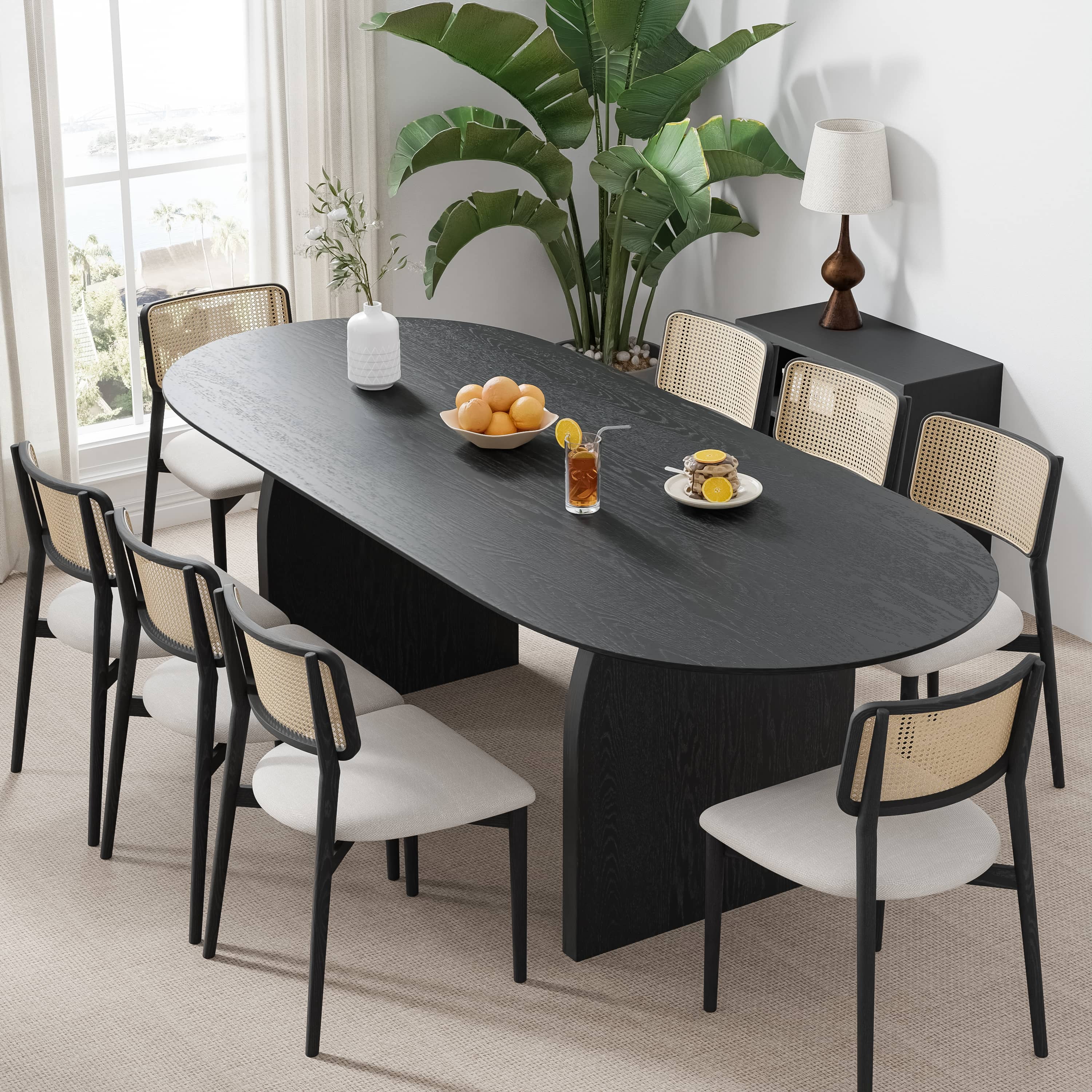 MAYEERTY 79"x33.5" Soild Wood Dining Table Oval Kitchen Table, Black ...