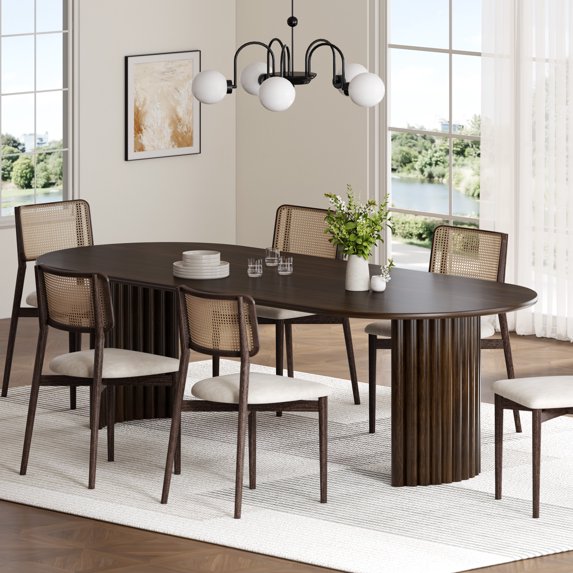 MAYEERTY 79x33.5x30 Modern Oval Dining Table, Perfect for Large - Scale Home Entertaining Dining and Kitchen, Walnut