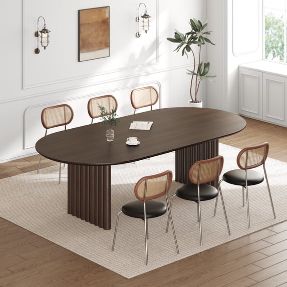 MAYEERTY 79x40x30 Modern Oval Dining Table, Contemporary Home Wood Kitchen Table, Walnut Color