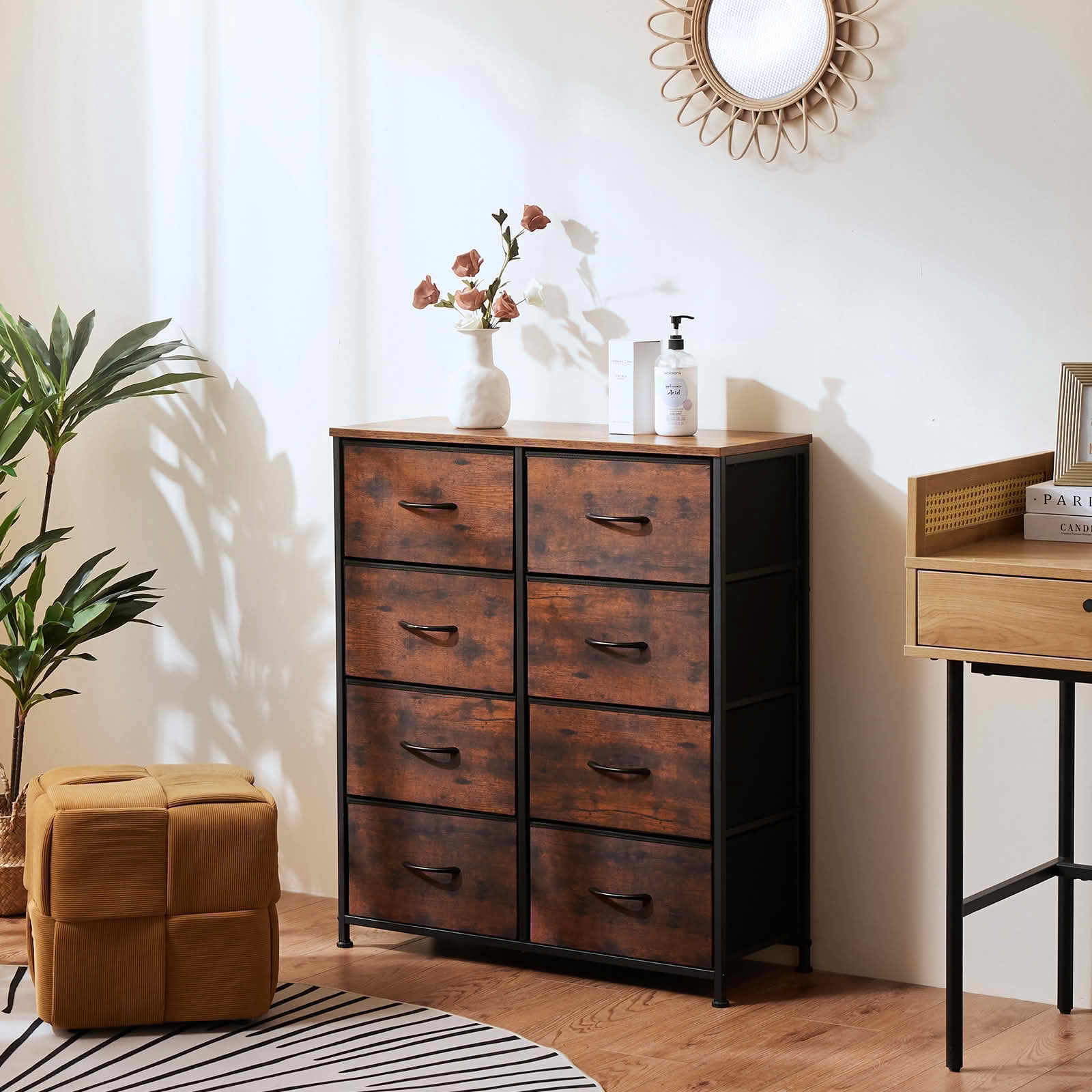 MAYEERTY 8 Drawer Dresser, Fabric Storage Dresser for Bedroom, Living Room, Rustic Brown