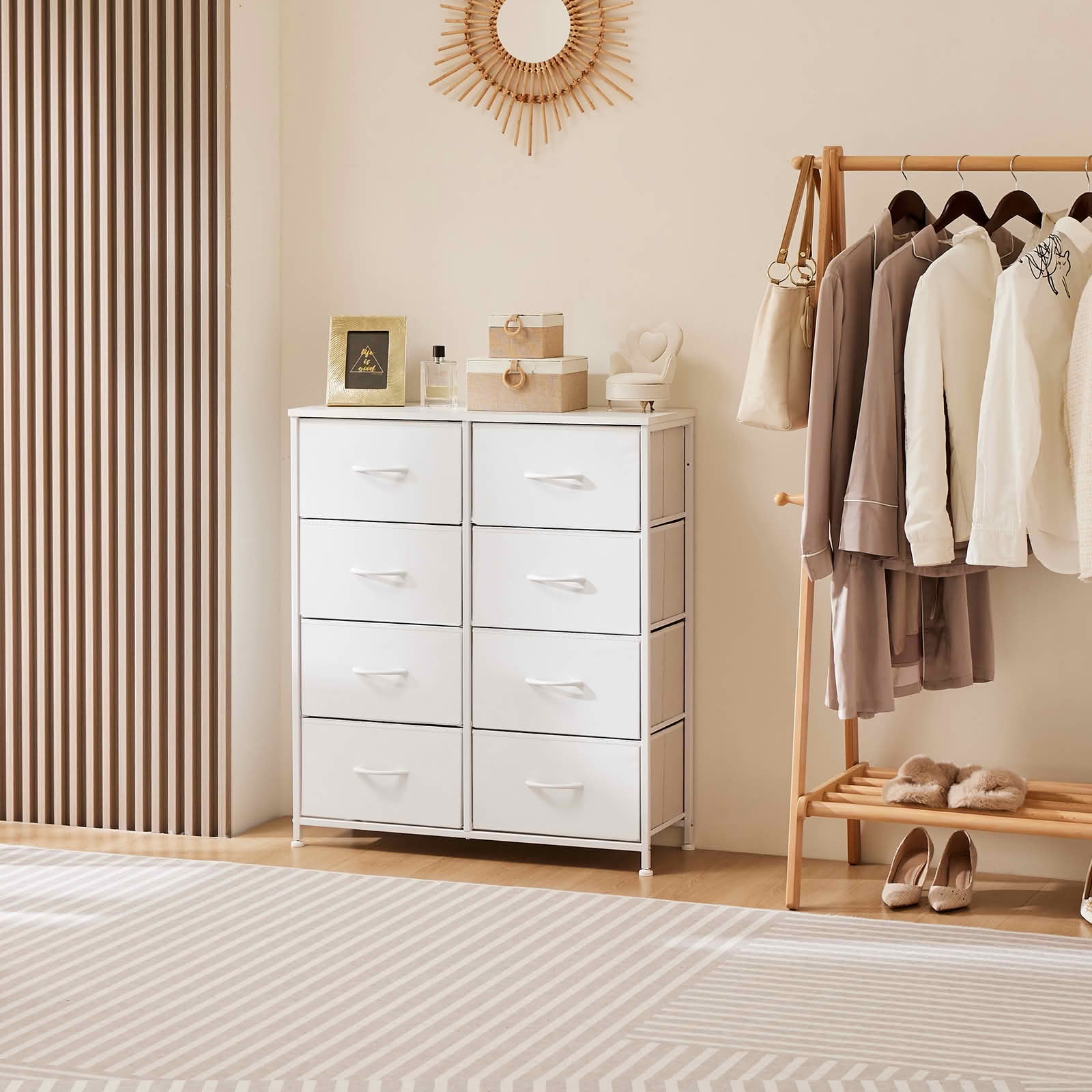 MAYEERTY 8 Drawer Dresser, Fabric Storage Dresser for Bedroom, Living Room, White