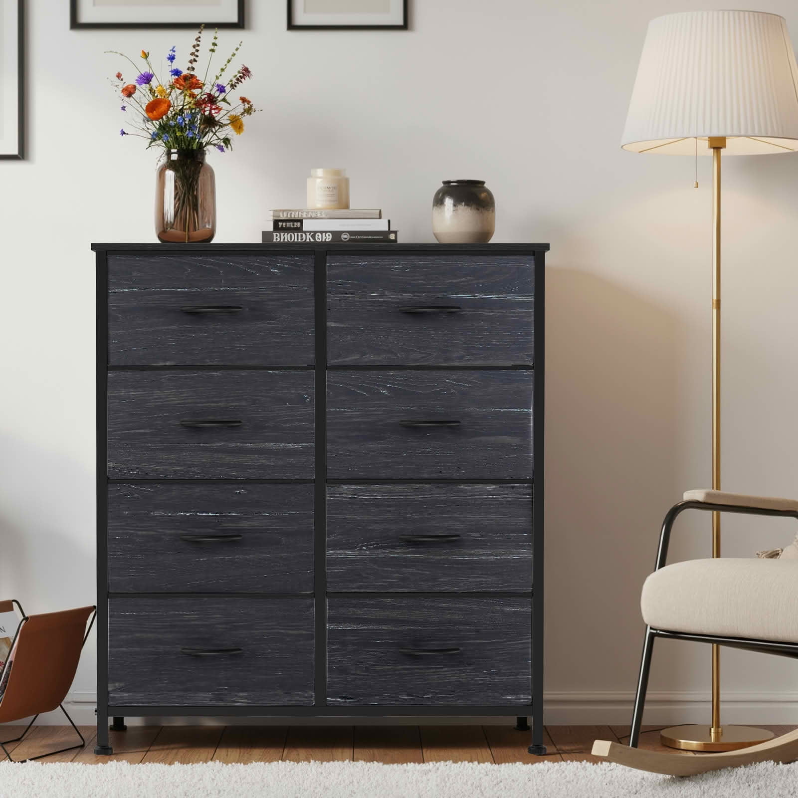 MAYEERTY 8 Drawer Tall Dresser Fabric Storage Tower Wooden Top for Kid Room Closet Entryway Nursery