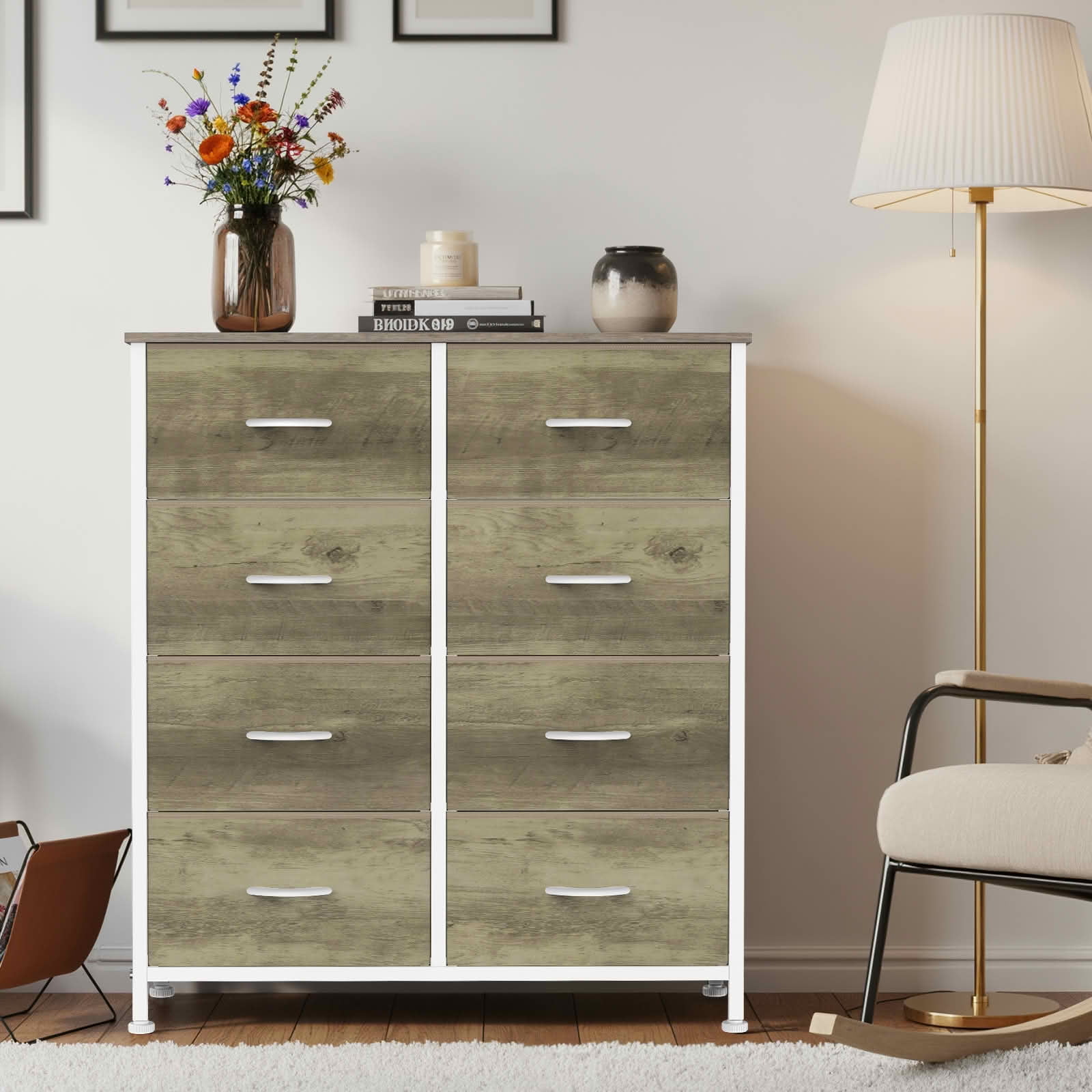 MAYEERTY 8 Drawer Tall Dresser Fabric Storage Tower Wooden Top for Kid Room Closet Entryway Nursery