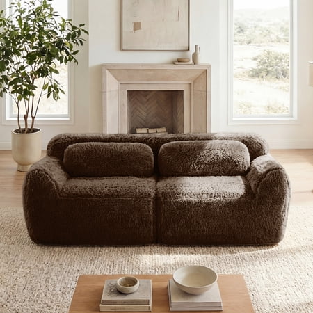 MAYEERTY 80" Chocolate Modular Sectional Sofa, Plush Fabric 32D High Density Foam Non-Slip Base No Assembly Ergonomic Design with Armrest for Living Room