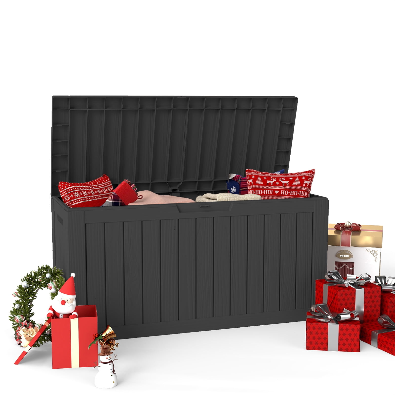 MAYEERTY 80 Gallon Outdoor Deck Box, Large Capacity Storage Box for Patio Furniture Cushions, Pillow with Wheels, Black