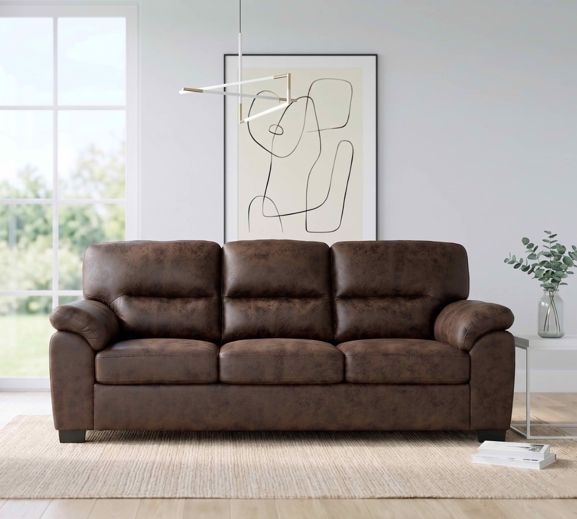 MAYEERTY 81 Inch Modern 3‑Seater Upholstered Sofa, Comfy Couch with Padded Armrests, Black Legs for Living Room