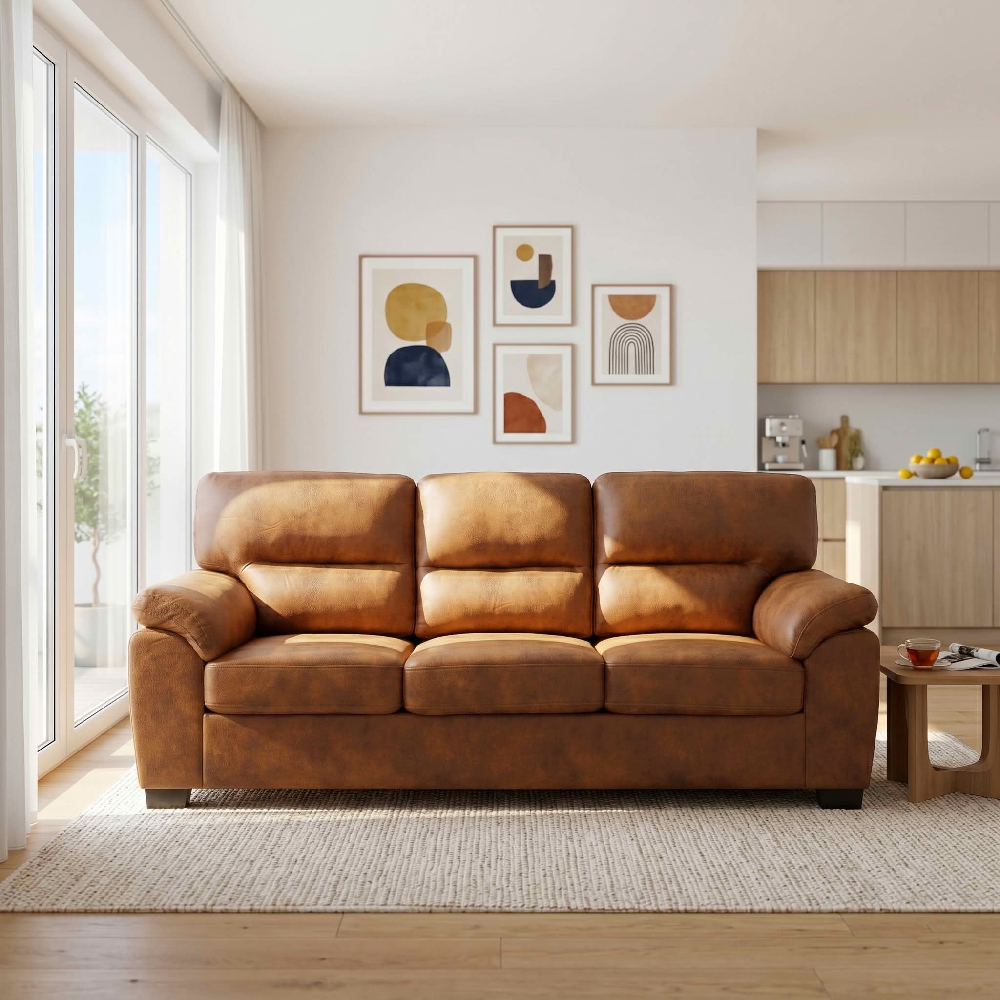 MAYEERTY 81 Inch Modern 3‑Seater Upholstered Sofa, Comfy Couch with Padded Armrests, Black Legs for Living Room