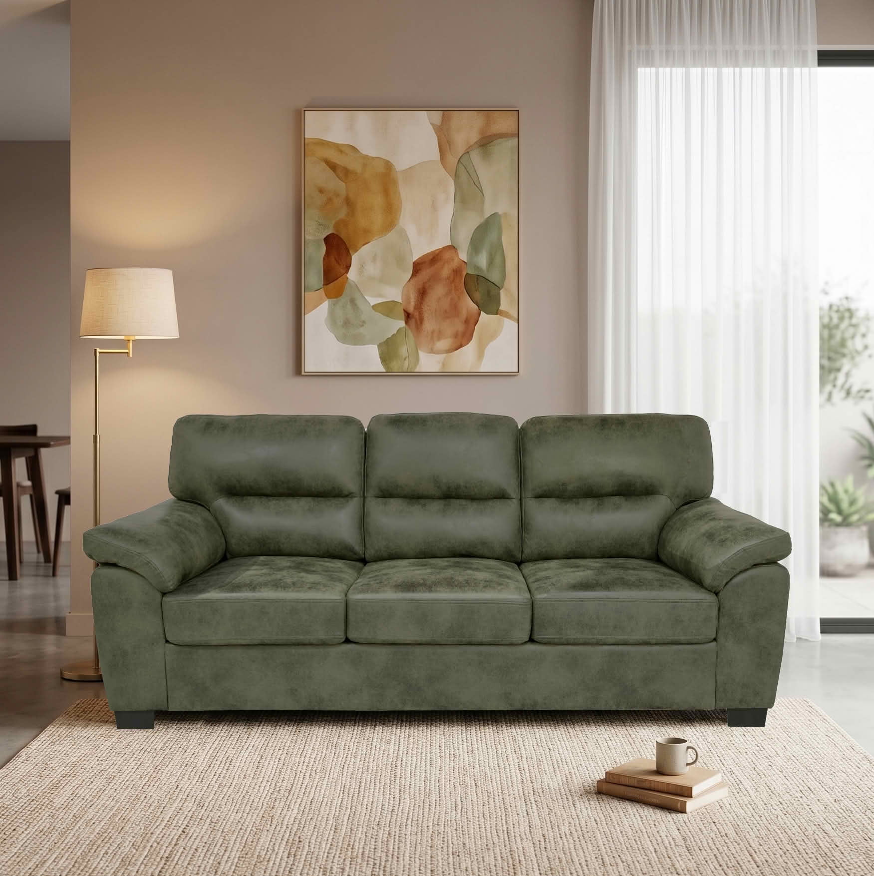MAYEERTY 81 Inch Modern 3‑Seater Upholstered Sofa, Comfy Couch with Padded Armrests, Black Legs for Living Room