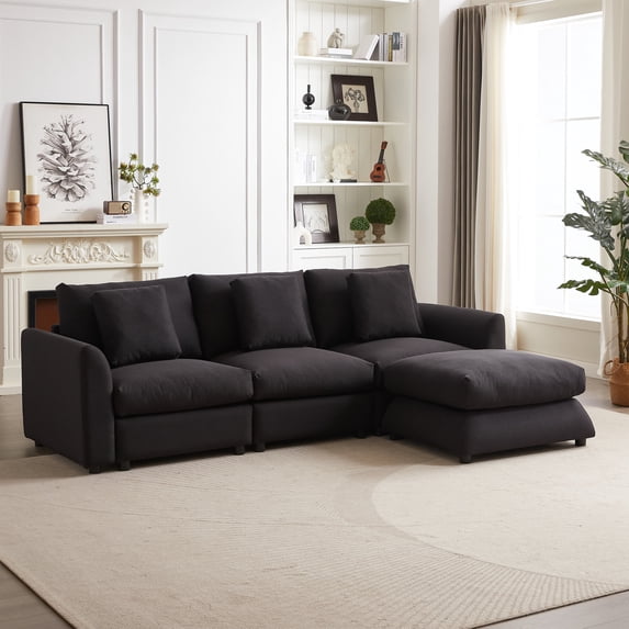 MAYEERTY 98.5 Inch 3 seater Sofa Unique Design Soft Arm Pillows Contemporary Linen 3 Comfortable Cushions 2 Pillows Grey Living Room Bedroom Office
