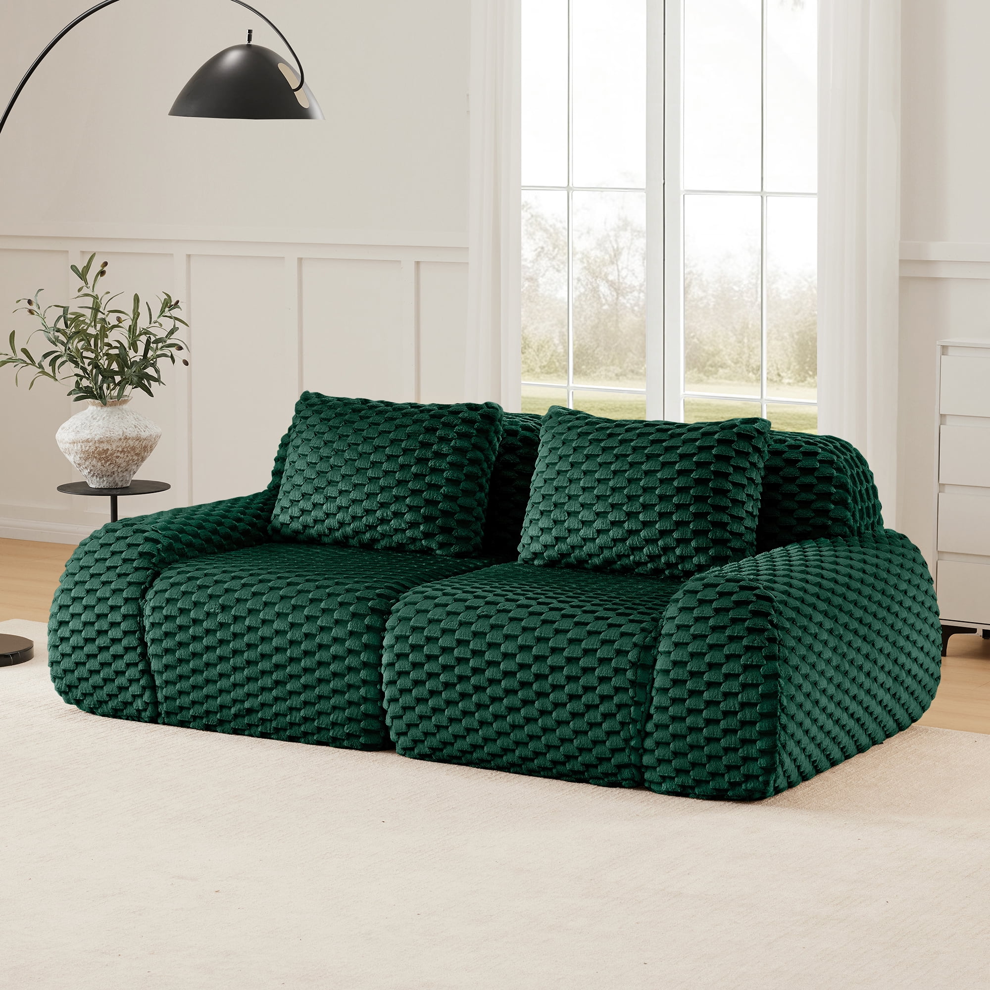 MAYEERTY 82" Modern Modular Loveseat, Textured Flannelette, Cloud Comfort, Deep Seat, Boneless, No Assembly, Green