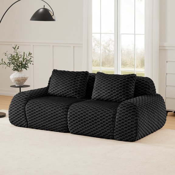 MAYEERTY 82" Modular Couch, Textured Flannelette, Anti-Slip Base, Deep Seat, Boneless, No Assembly, Black