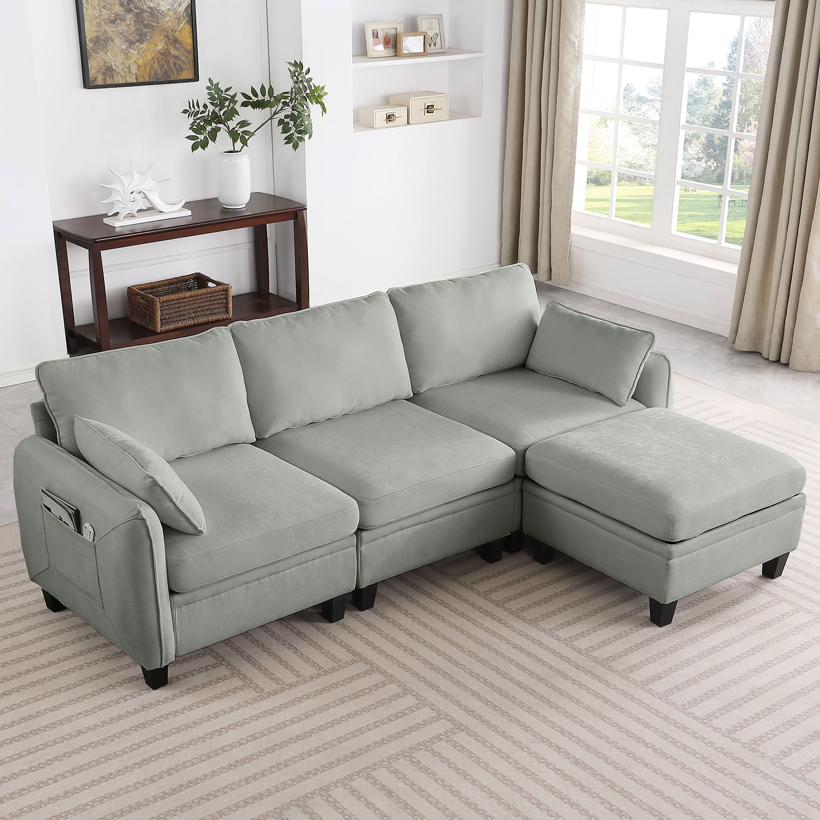 MAYEERTY 85 Inch Chenille Modular Sectional Sofa, DIY Combination Convertible Sofa with Storage Ottoman, for Living Room, Apartment