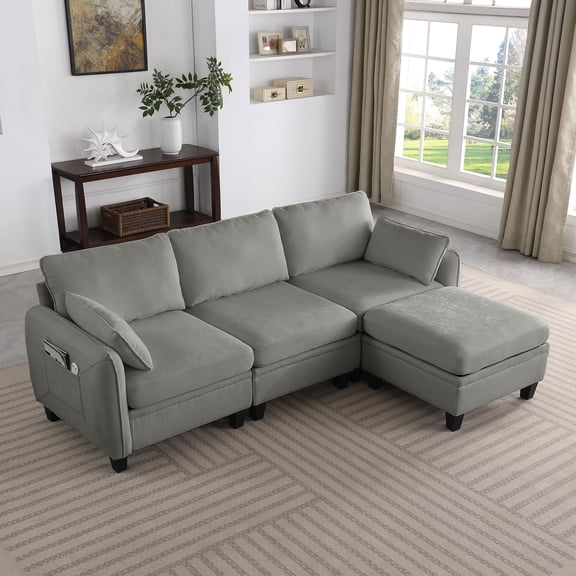 MAYEERTY 85 Inch Chenille Modular Sectional Sofa, DIY Combination Convertible Sofa with Storage Ottoman, for Living Room, Apartment