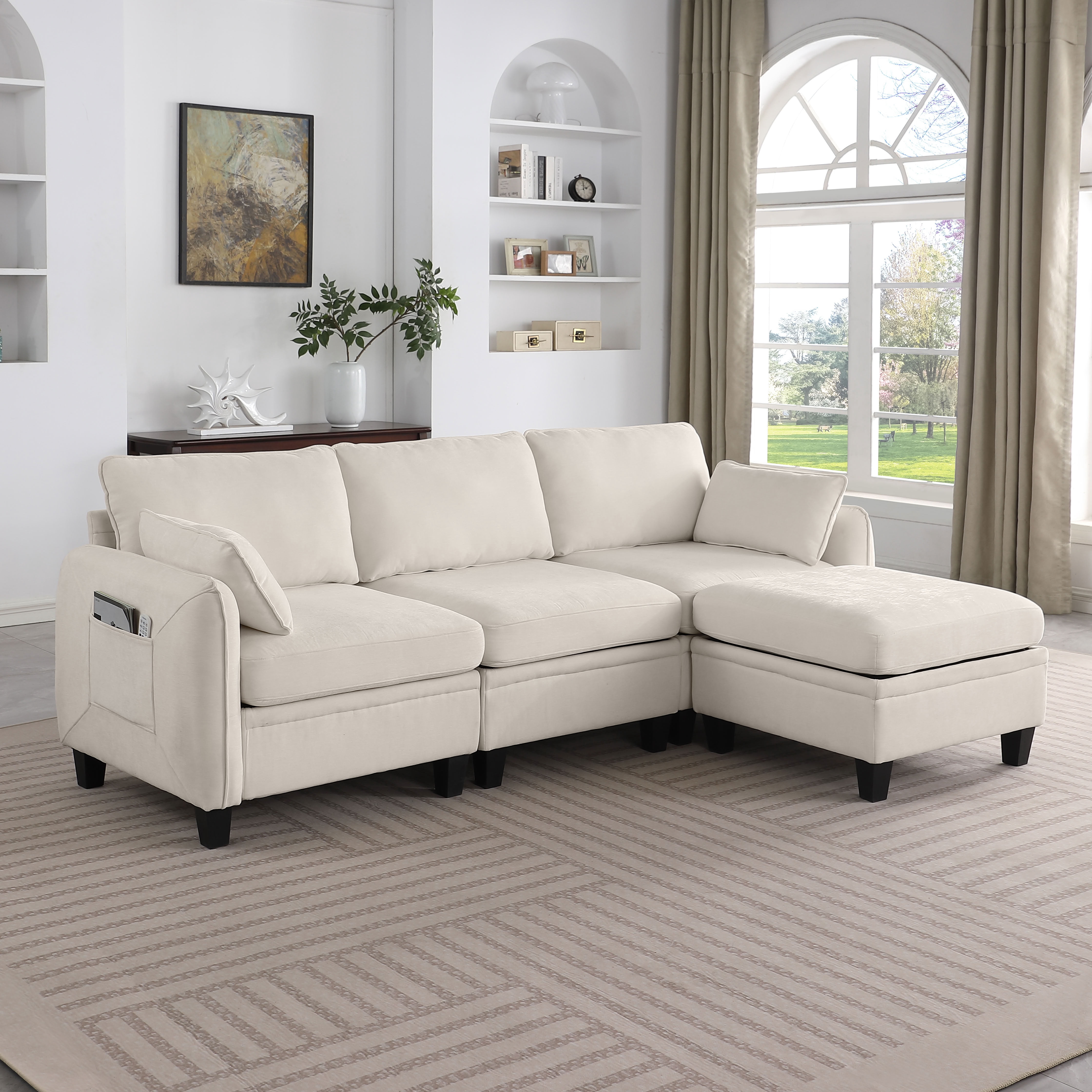 MAYEERTY 85 Inch Chenille Modular Sectional Sofa, DIY Combination Convertible Sofa with Storage Ottoman, for Living Room, Apartment