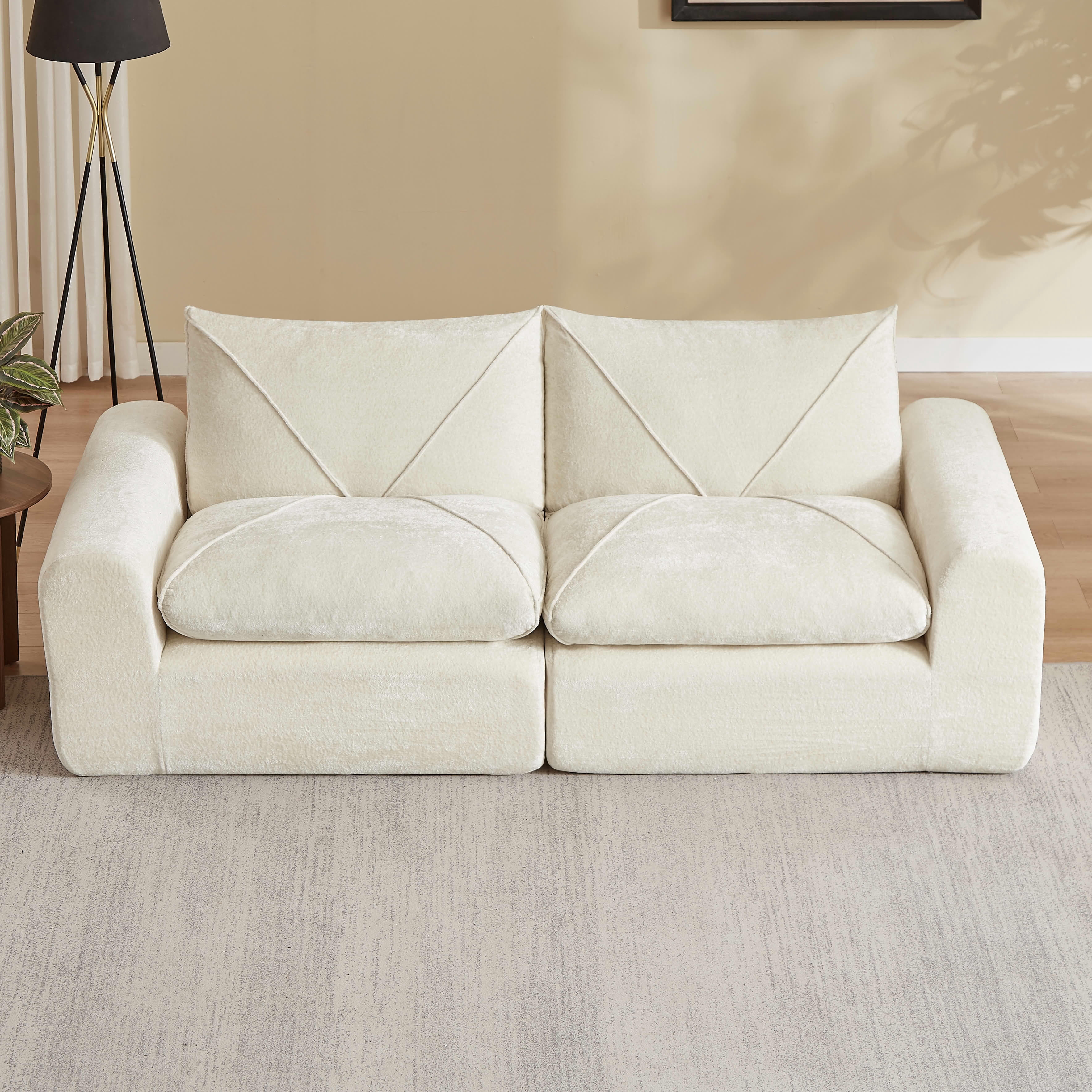 MAYEERTY 86" Beige Chenille Modular Sectional Sofa, 300lbs Single Seat with Ottoman Footrest for Living Room Apartment