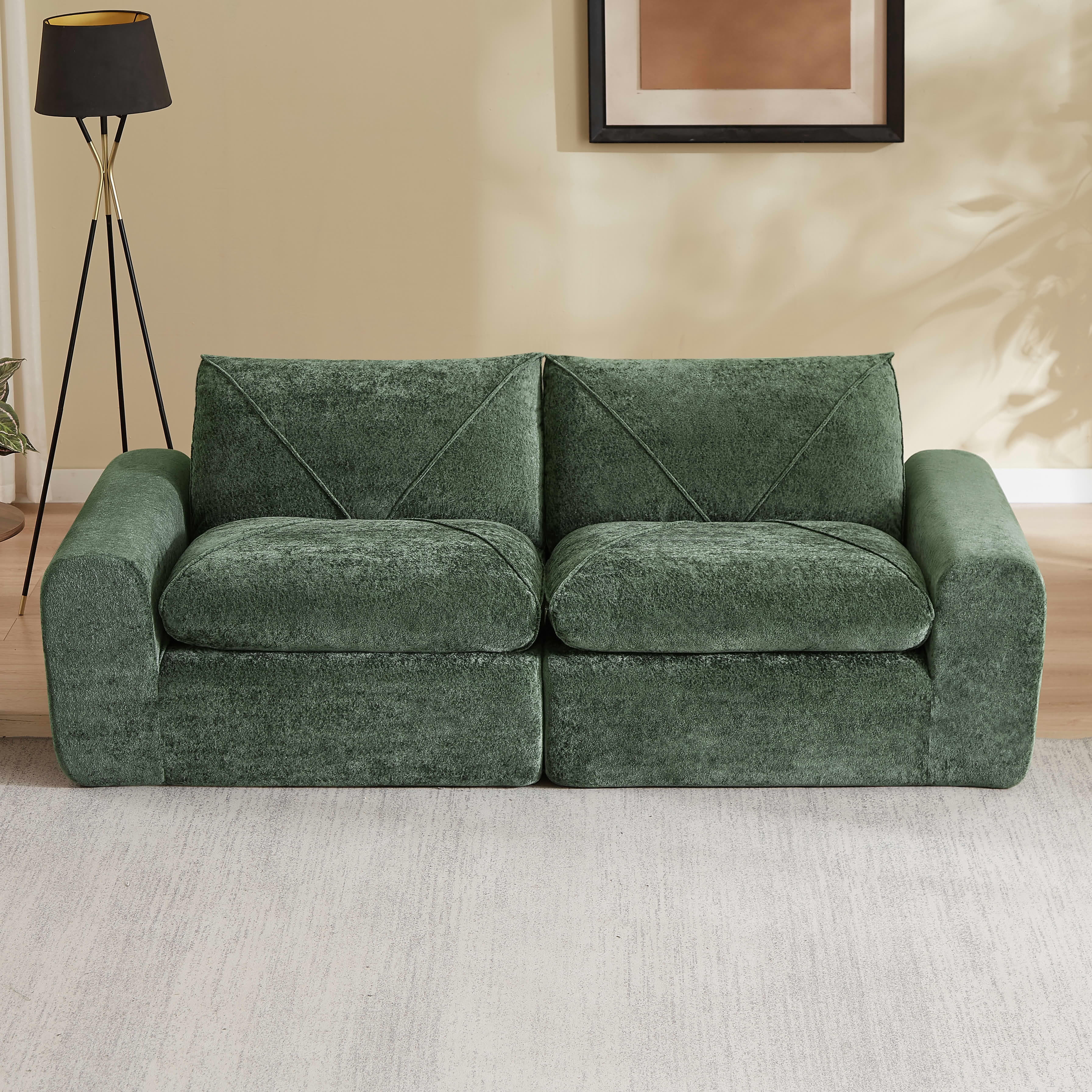 MAYEERTY 86" Green Chenille Modular Sectional Sofa, 300lbs Single Seat with Ottoman Footrest for Living Room Apartment