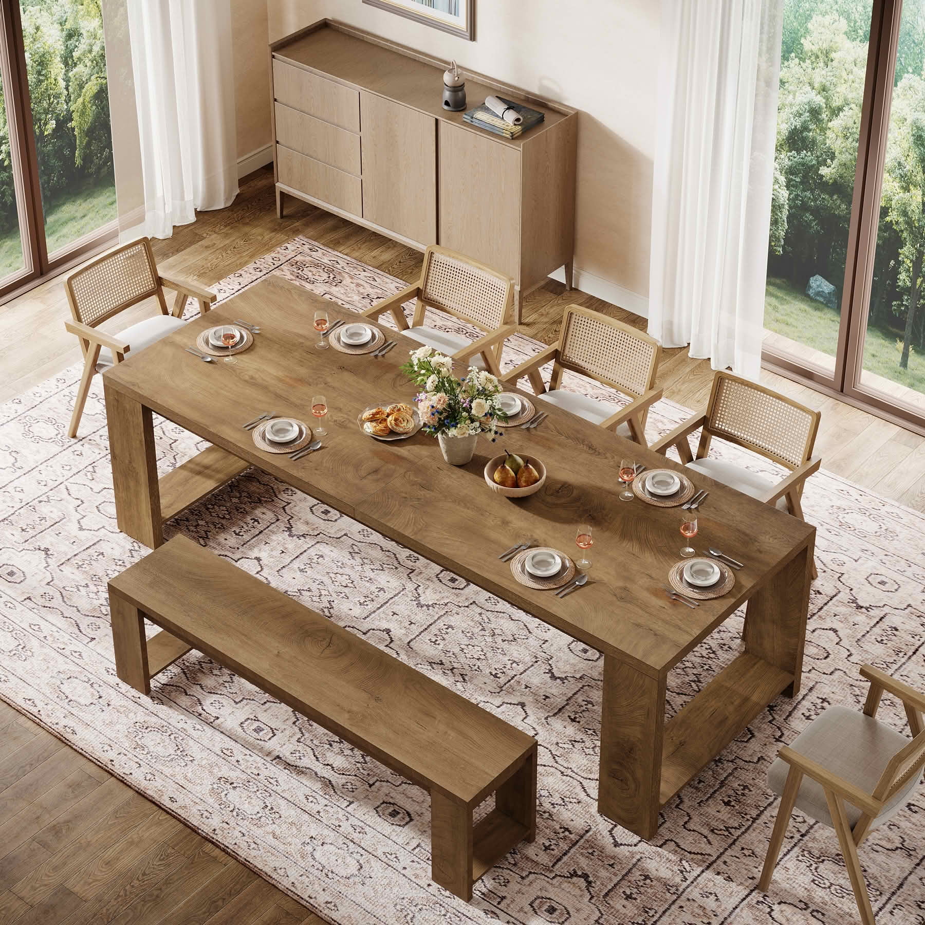 MAYEERTY 86 Inch Farmhouse Long Dining Table, Thick MDF Wood Table Seats 8-10 for Home Conference
