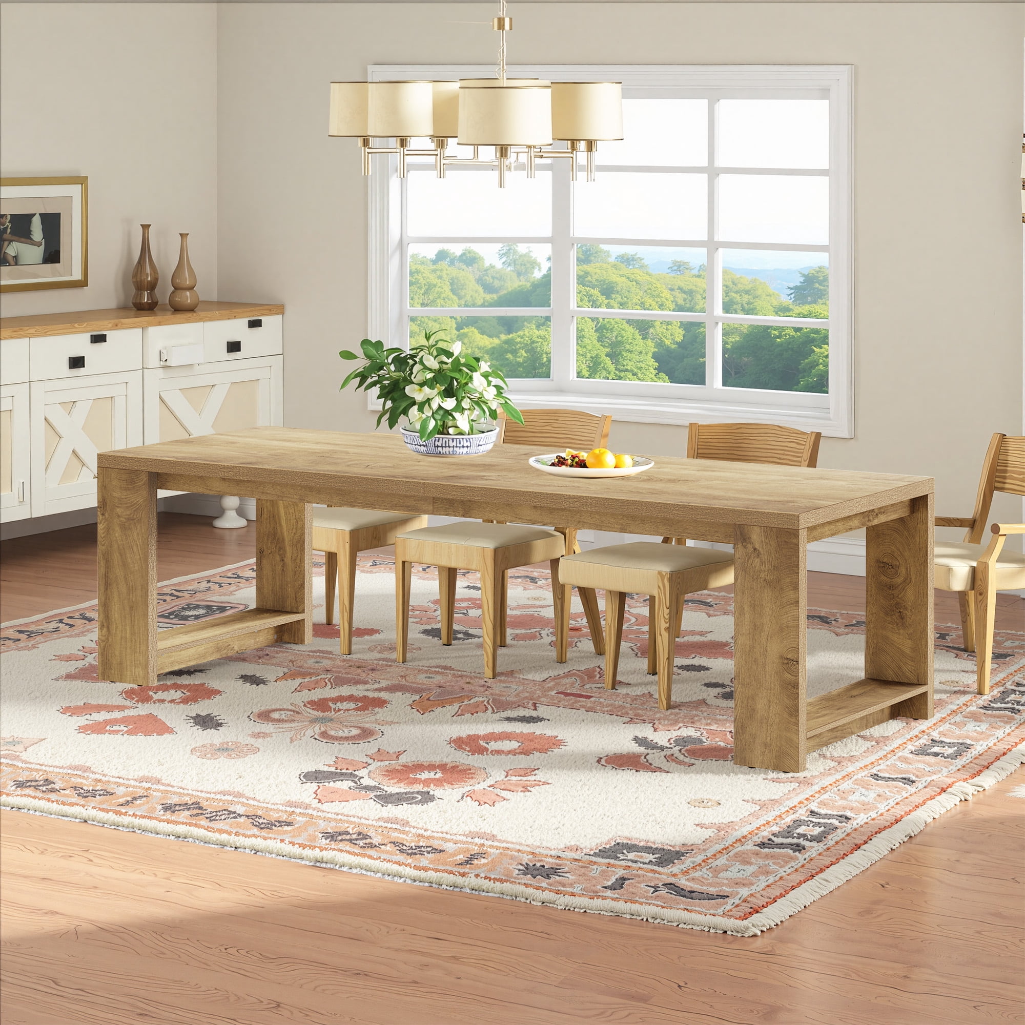 MAYEERTY 86.61" Spacious Dining Table, Sturdy Wide Legs Multifunctional Desk with Easy Assembly