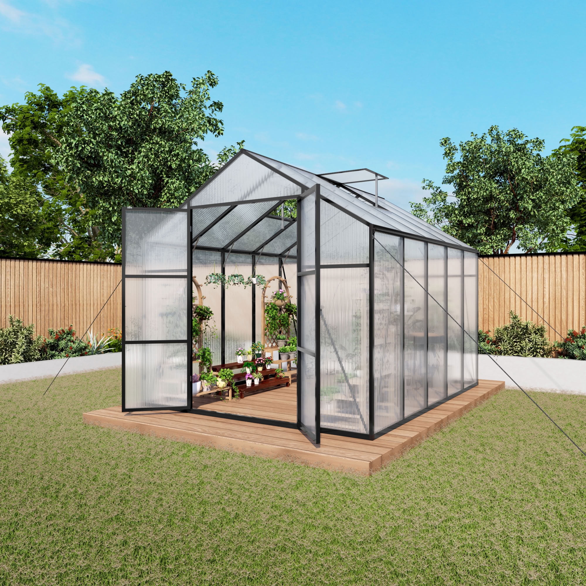 MAYEERTY 8x10 FT Walk-in Greenhouse with Aluminum Frame, All-Season UV-Protected Outdoor Greenhouse with Drainage