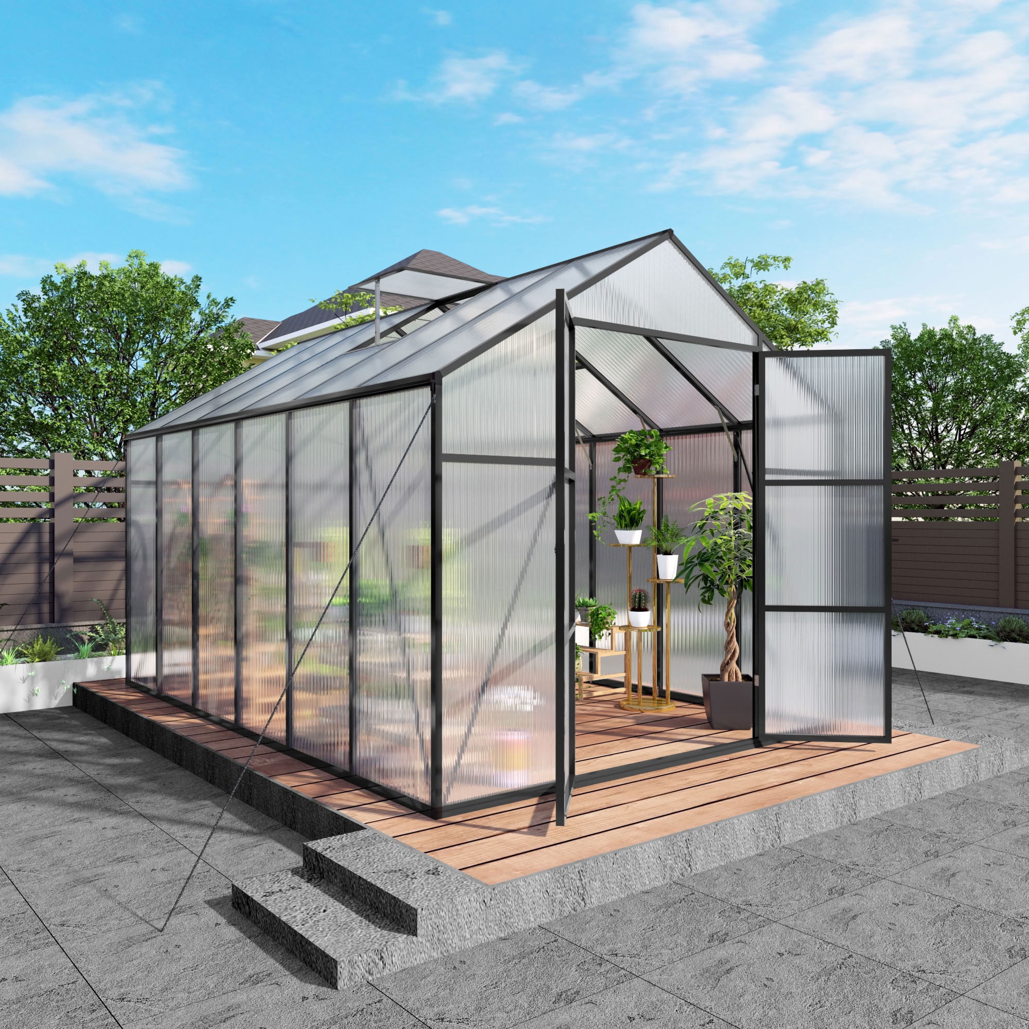 MAYEERTY 8x12 FT Walk-in Greenhouse with Raised Base & Anchors, All-Season UV-Protected Greenhouse with Drainage System for Backyard, Garden & Patio