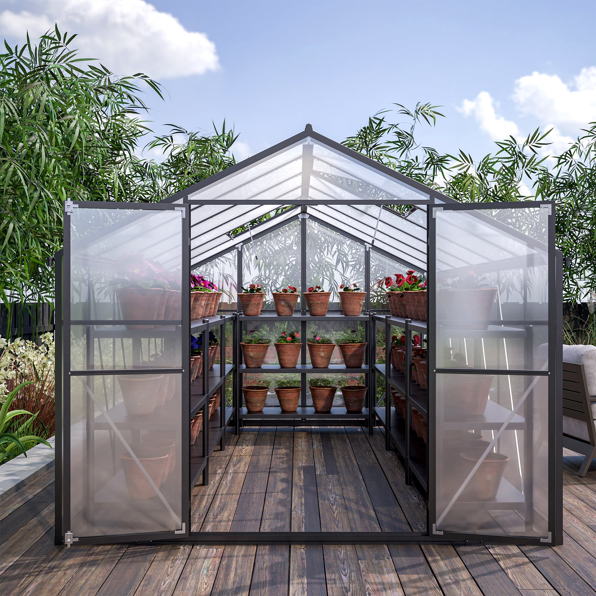 MAYEERTY 8x12FT Heavy Duty Polycarbonate Greenhouse, Double Doors 2 Vent Windows for Garden Backyard