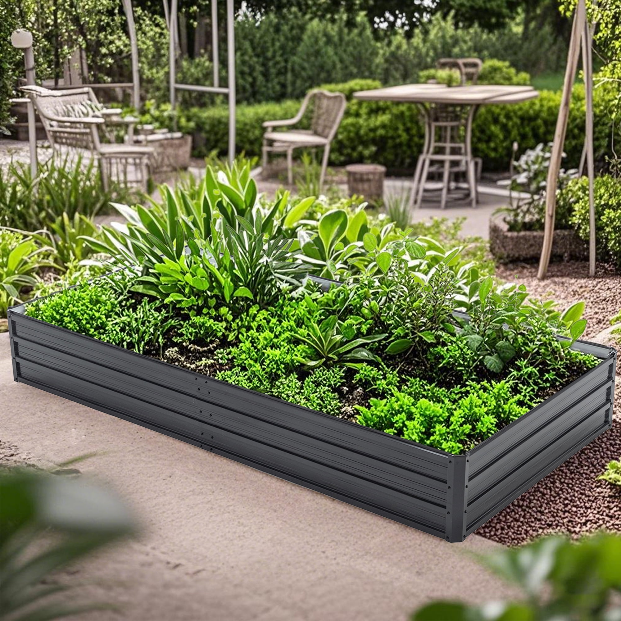 MAYEERTY 8x4x1FT Galvanized Raised Garden Bed, Large Metal Planter Box for Outdoor Vegetable Flower Herb Gardening
