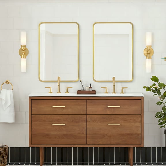 MAYEERTY 10"×7" Model B Gold Iron Rectangular Mirror Cabinet Rounded Corners, Chic Storage for Small Bathrooms