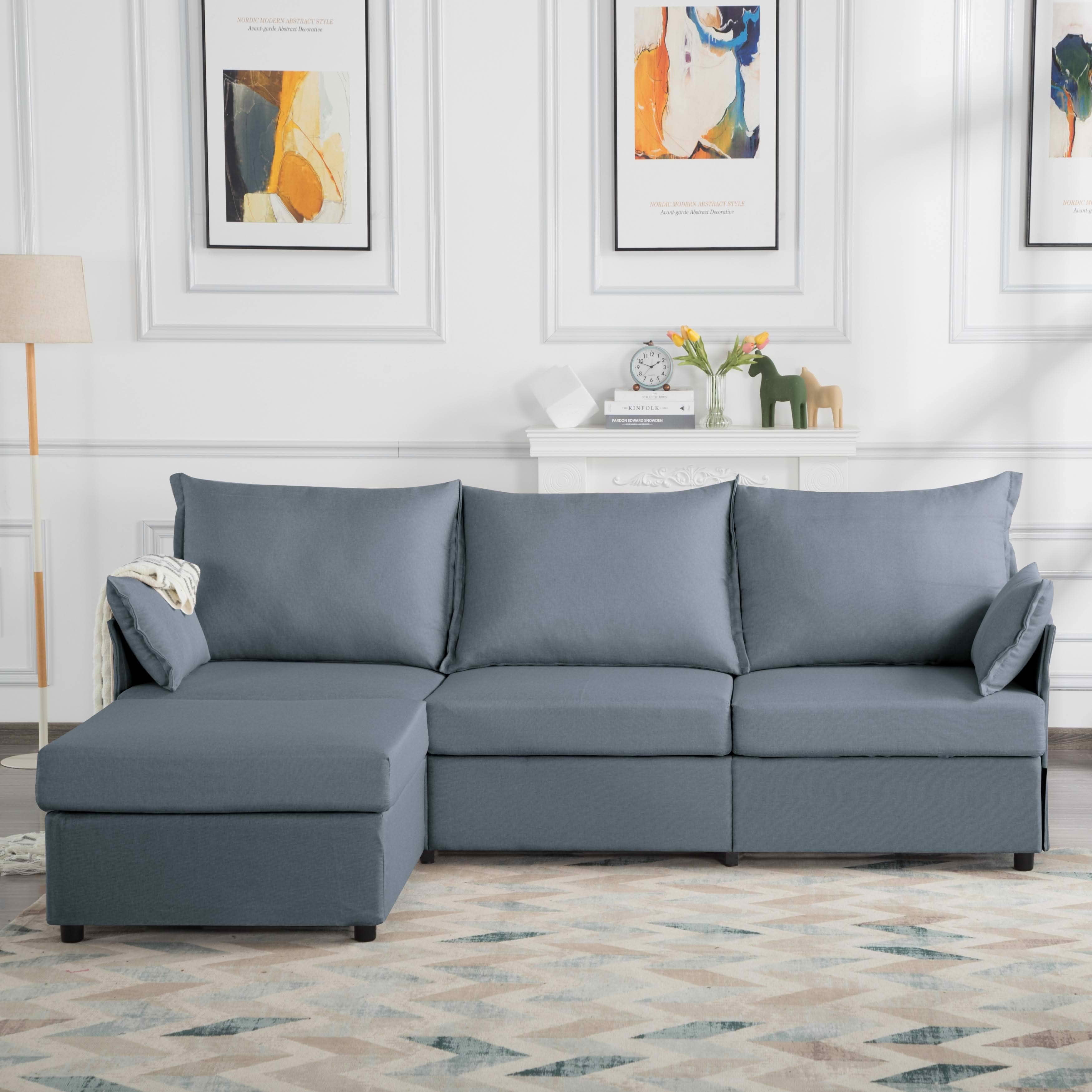 MAYEERTY 93.7" Modular Sofa with Ottoman - Removable Washable Covers, 3 Colors, 2 Arm Pillows