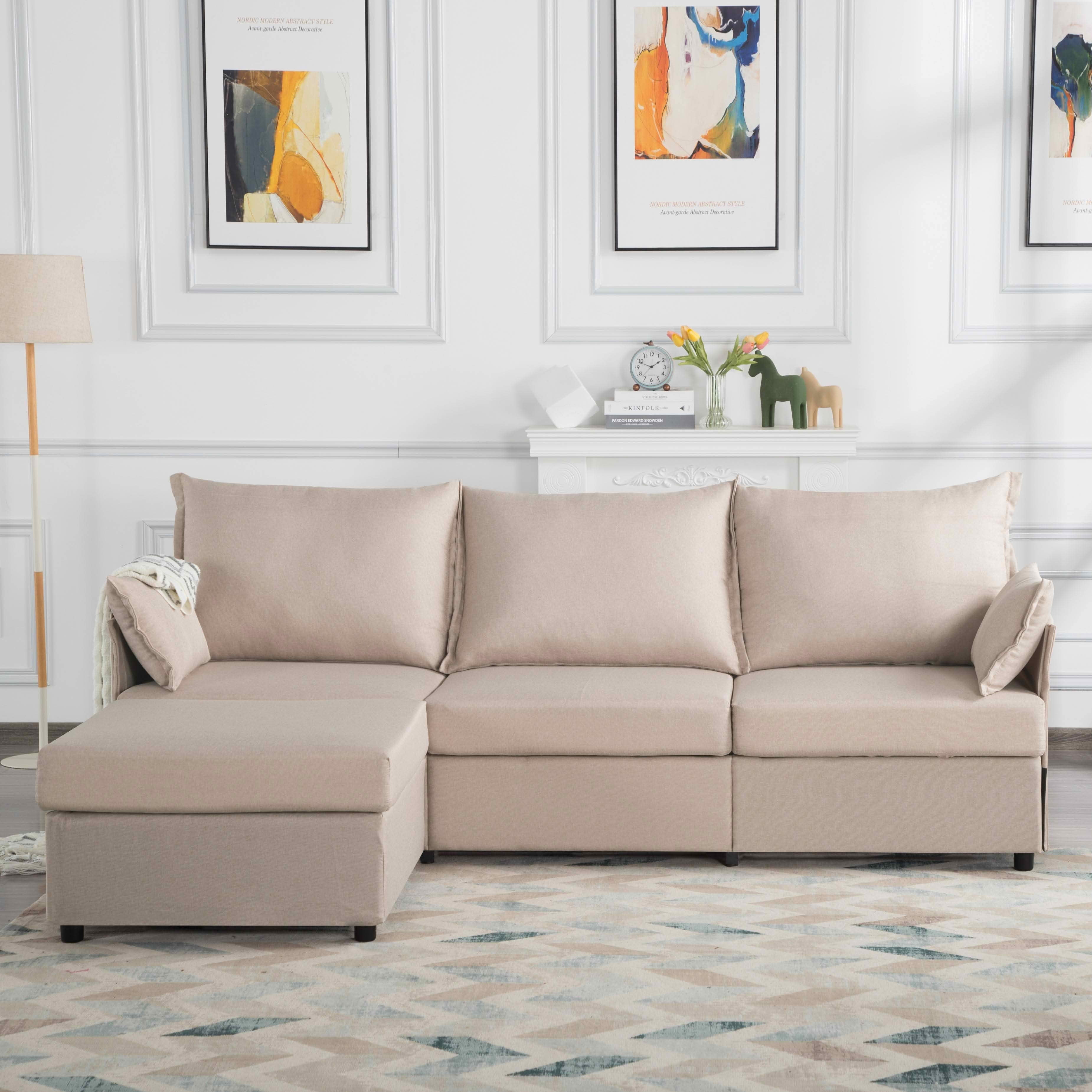 MAYEERTY 93.7" Modular Sofa with Ottoman - Removable Washable Covers, 3 Colors, 2 Arm Pillows