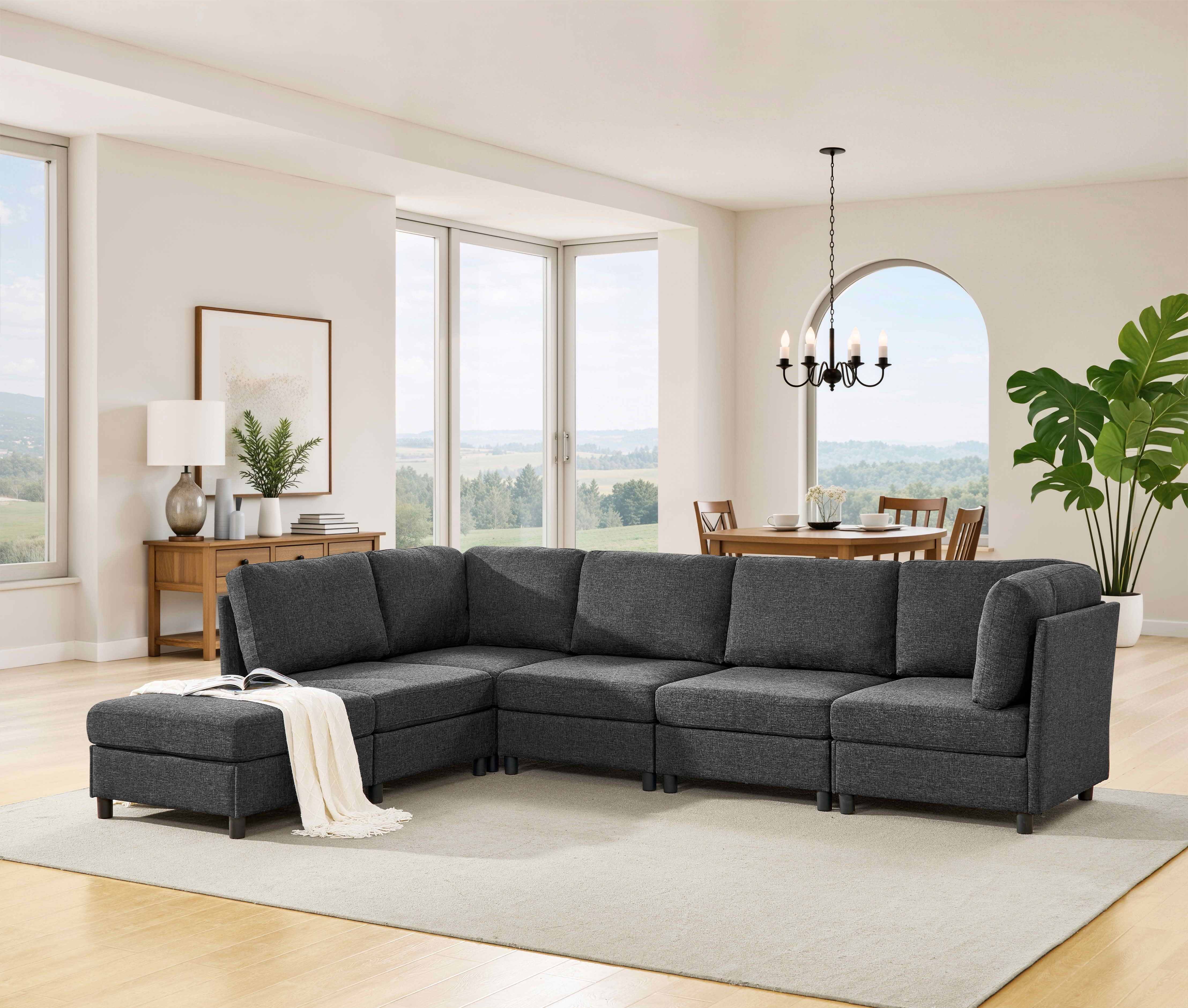 MAYEERTY 94.5 Inch Modular Corner Sectional Sofa, Freely Configurable Modern Couch with Convertible Ottoman & Sturdy Support Legs