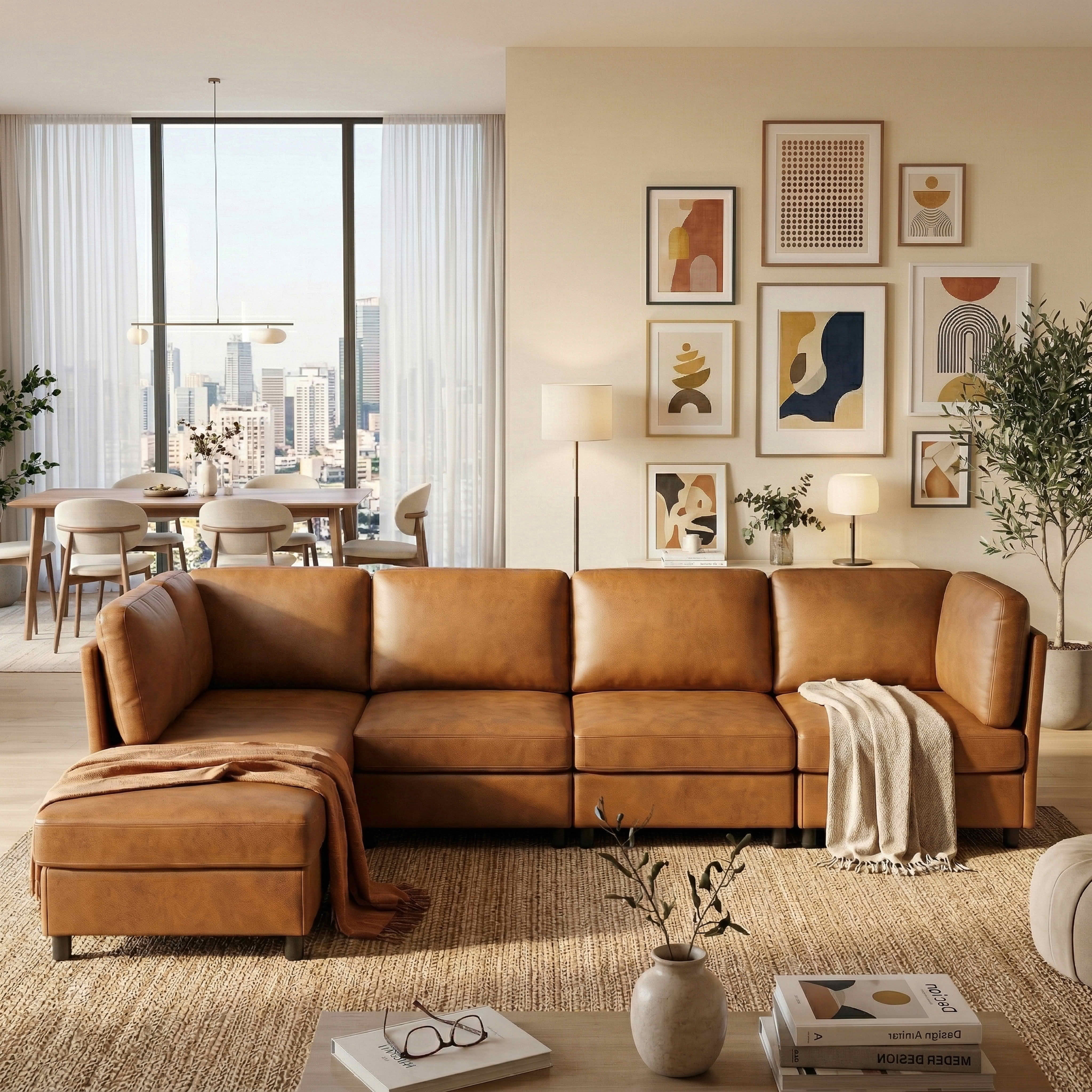 MAYEERTY 94.5 Inch Modular Corner Sectional Sofa, Freely Configurable Modern Couch with Convertible Ottoman & Sturdy Support Legs