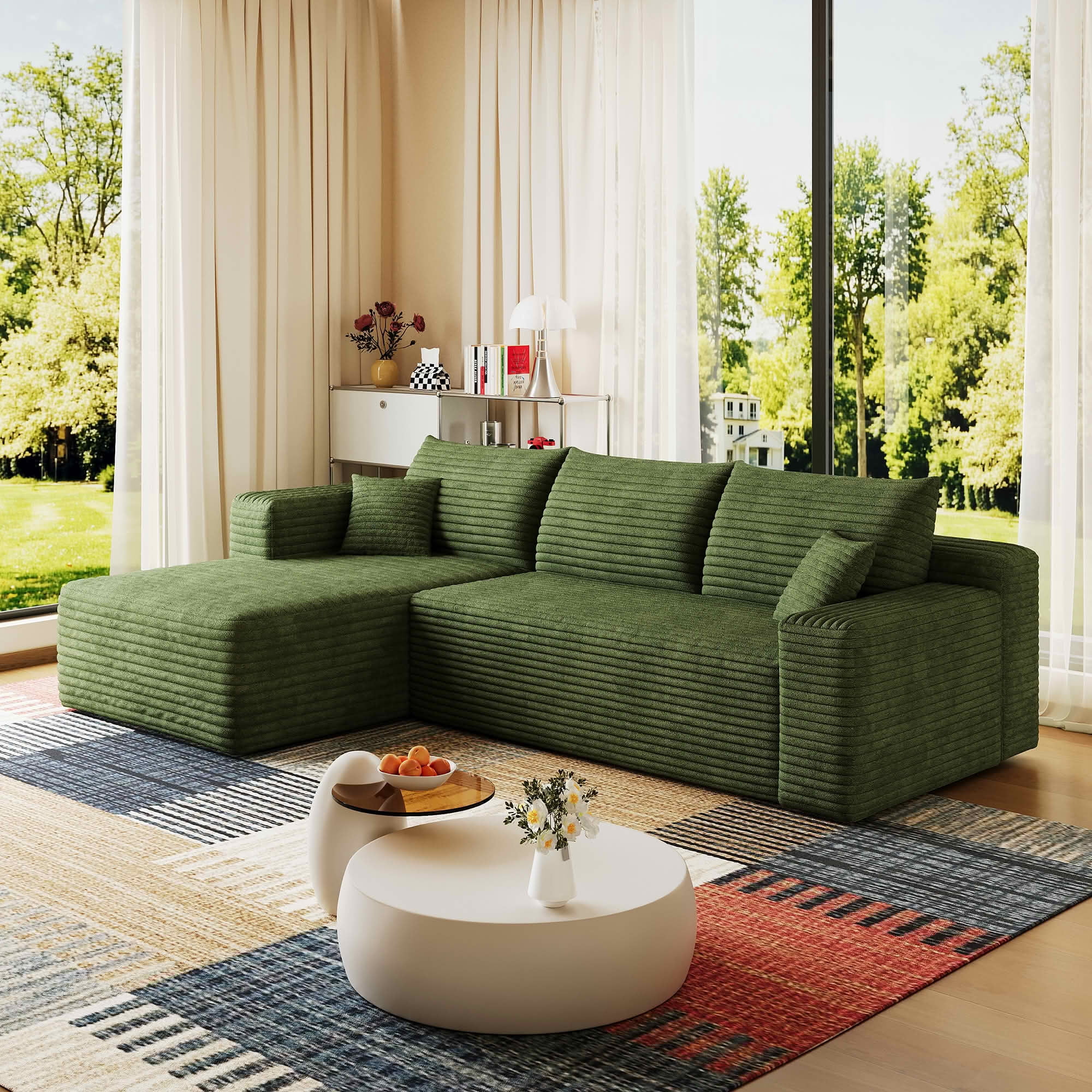 MAYEERTY 95" Corduroy L-Shaped Sectional Sofa, Modern Minimalist Deep Seat Corner Couch with Chaise, No Assembly Leisure Sofa for Home